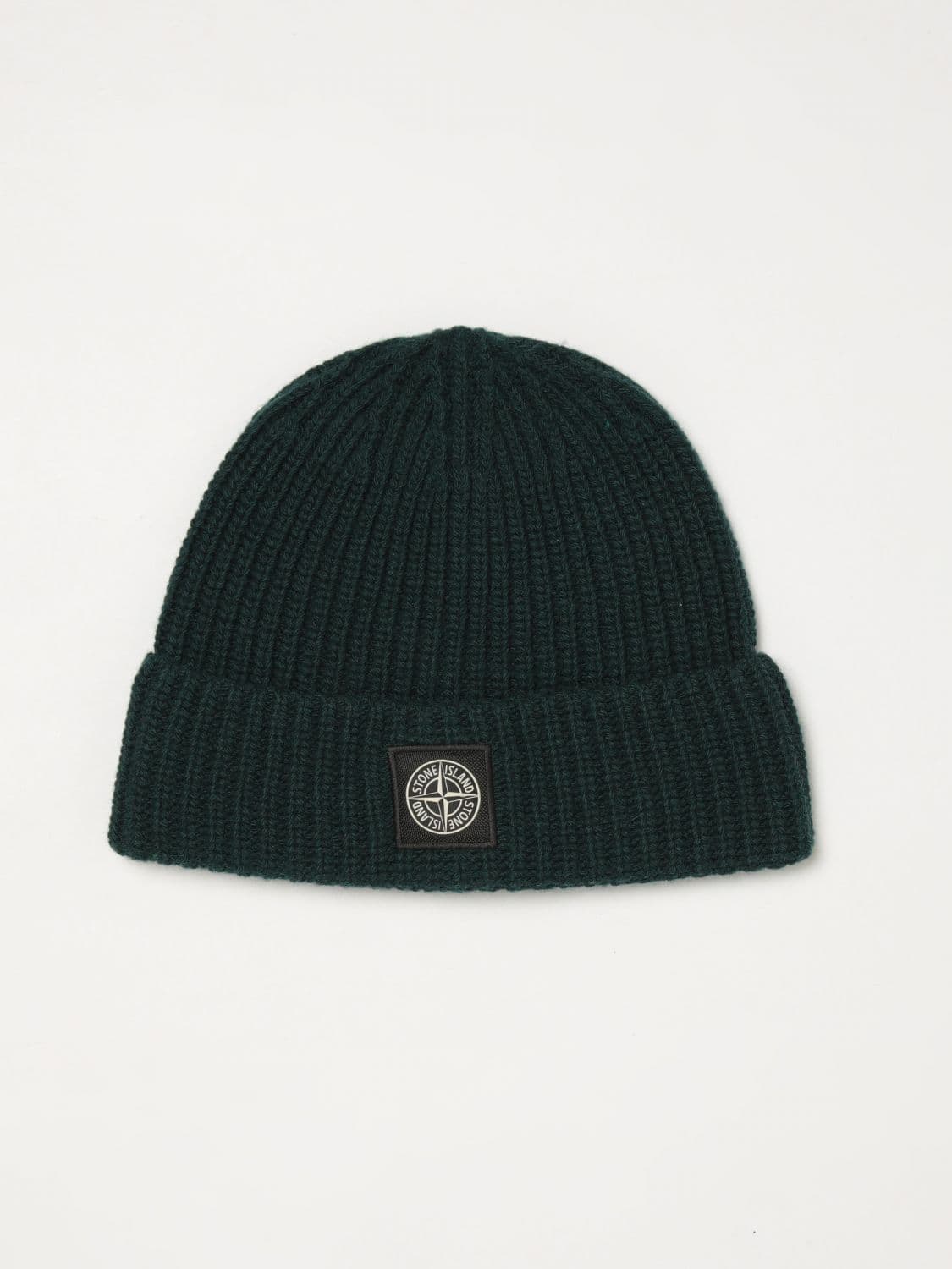 Stone Island Ribbed Virgin Wool Beanie Hat with Compass Logo · OS