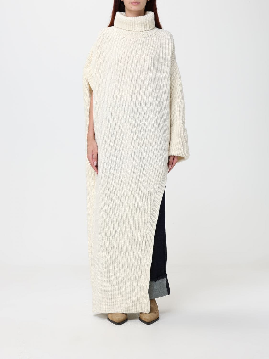 Thelatest Asymmetrical Pure Merino Wool Turtleneck Jumper with Dropped Shoulders
