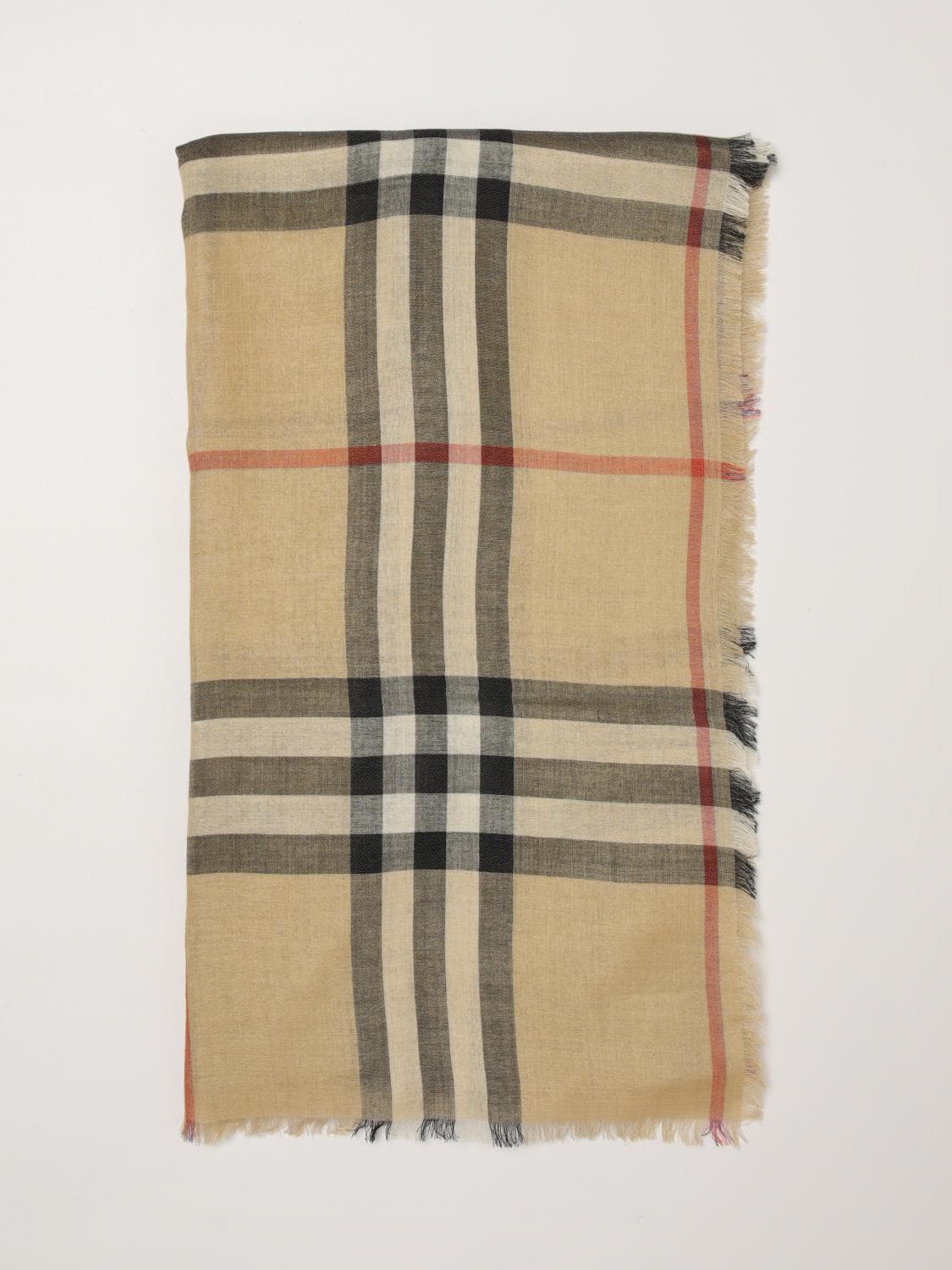 Burberry Check Pure Wool Scarf with Fringed Edges