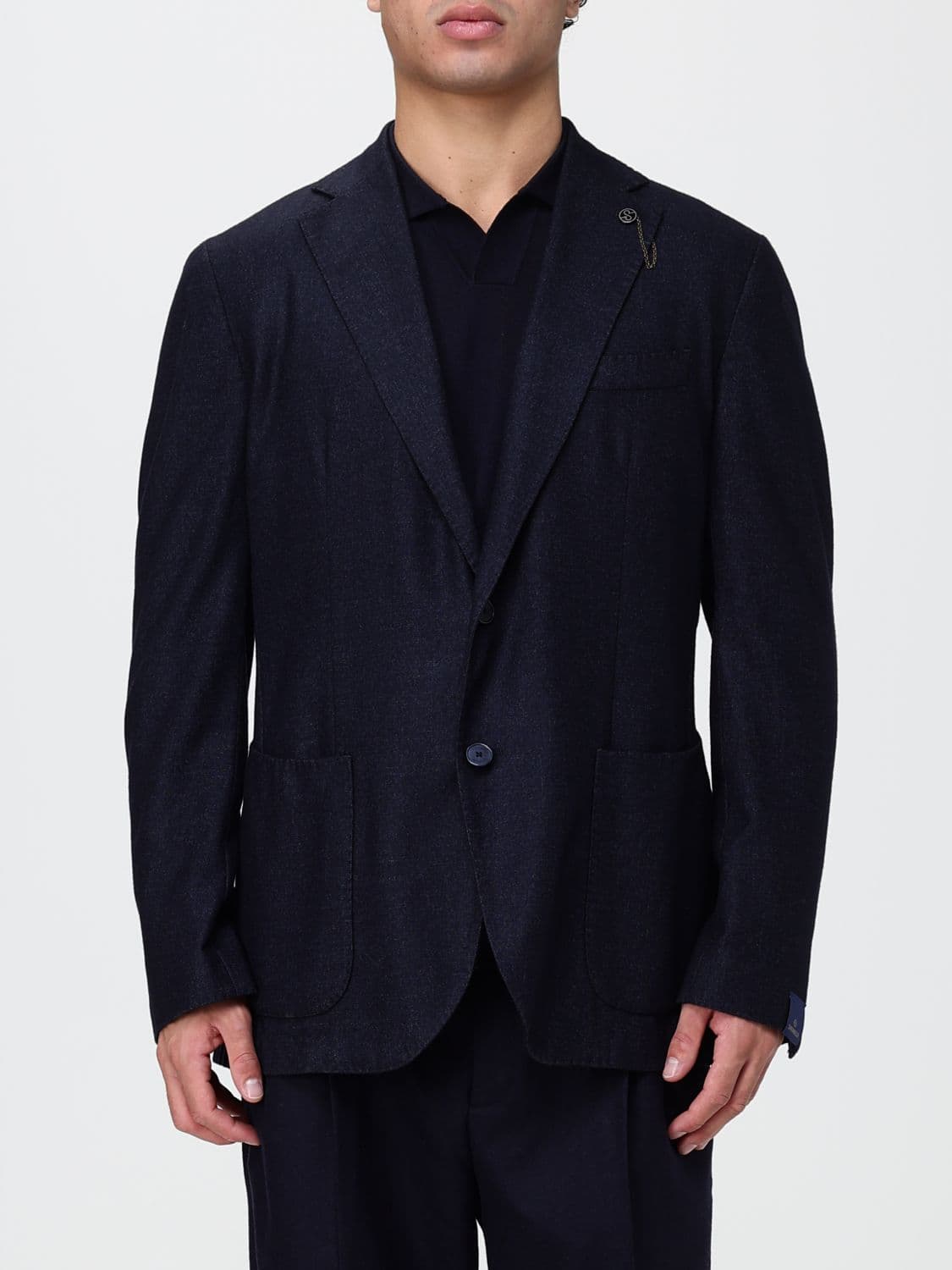 Santaniello Single-Breasted Wool Blend Blazer with Patch Pockets