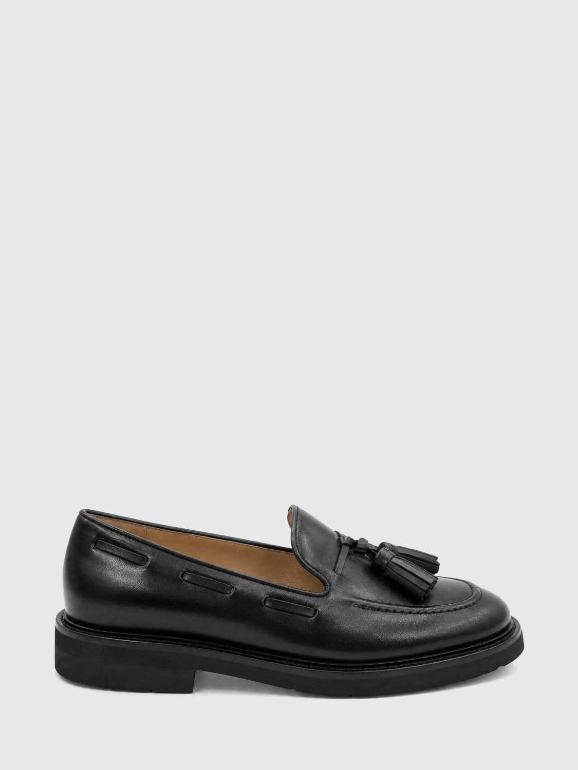 Anna F. Smooth Leather Penny Loafers with Tassels and a Raised Apron