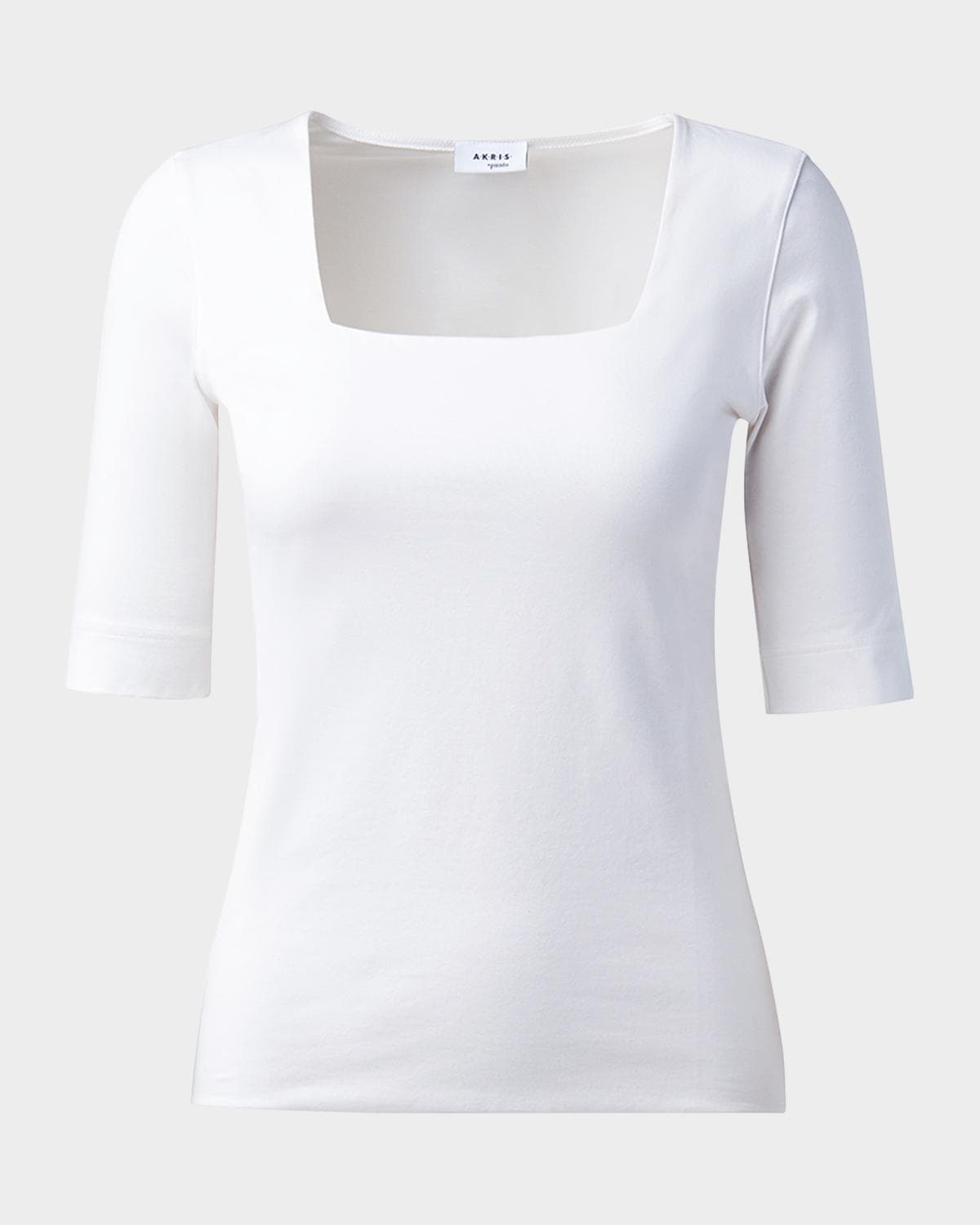 Akris punto Cotton 1/2-Sleeve Square-Neck Tee