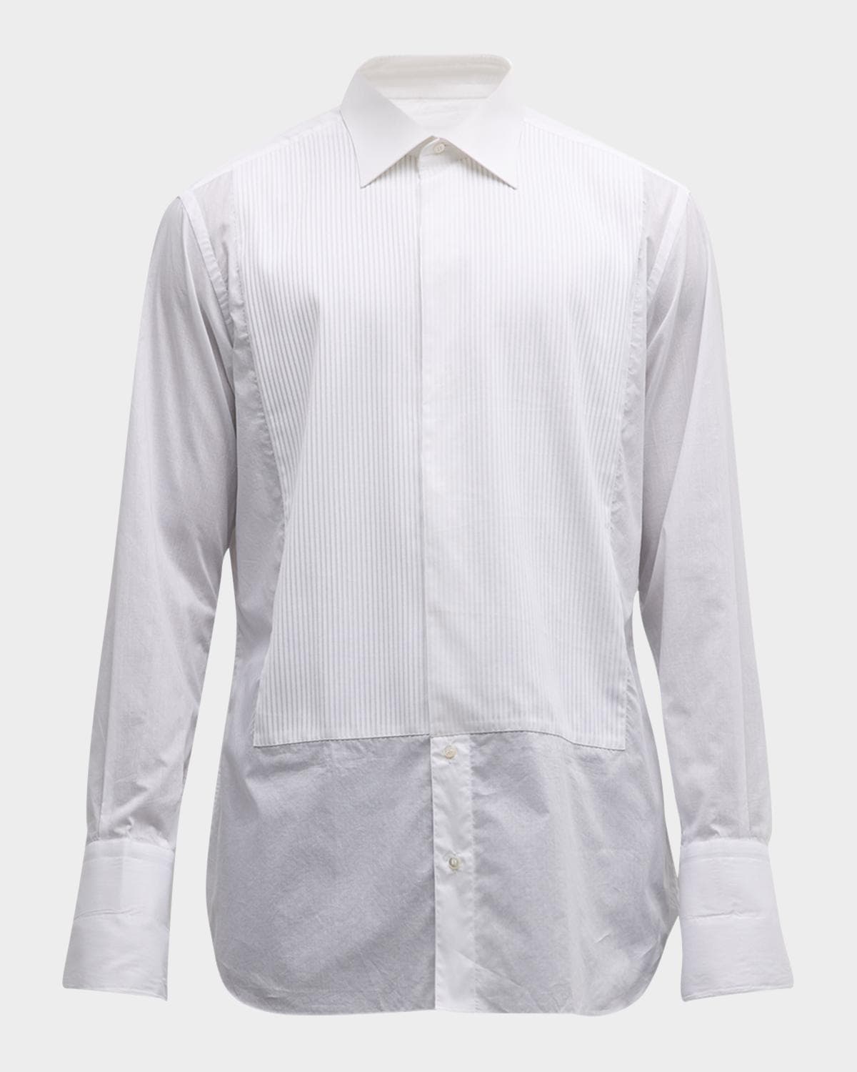 Brioni Pleated Poplin French-Cuff Dress Shirt