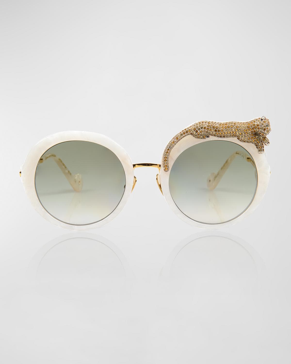 Anna-Karin Karlsson Rose et la Roue Round Crystal-Embellished Leopard Sunglasses