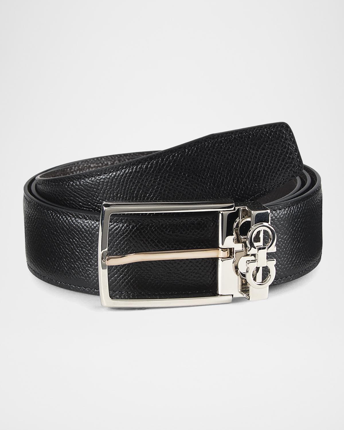 FERRAGAMO Men's Reversible Textured Leather Belt with Classic Buckle · 85 (34'')