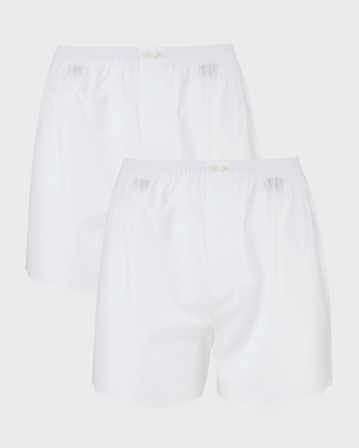 Neiman Marcus Men's 2-Pack Tagless Cotton Boxers, White
