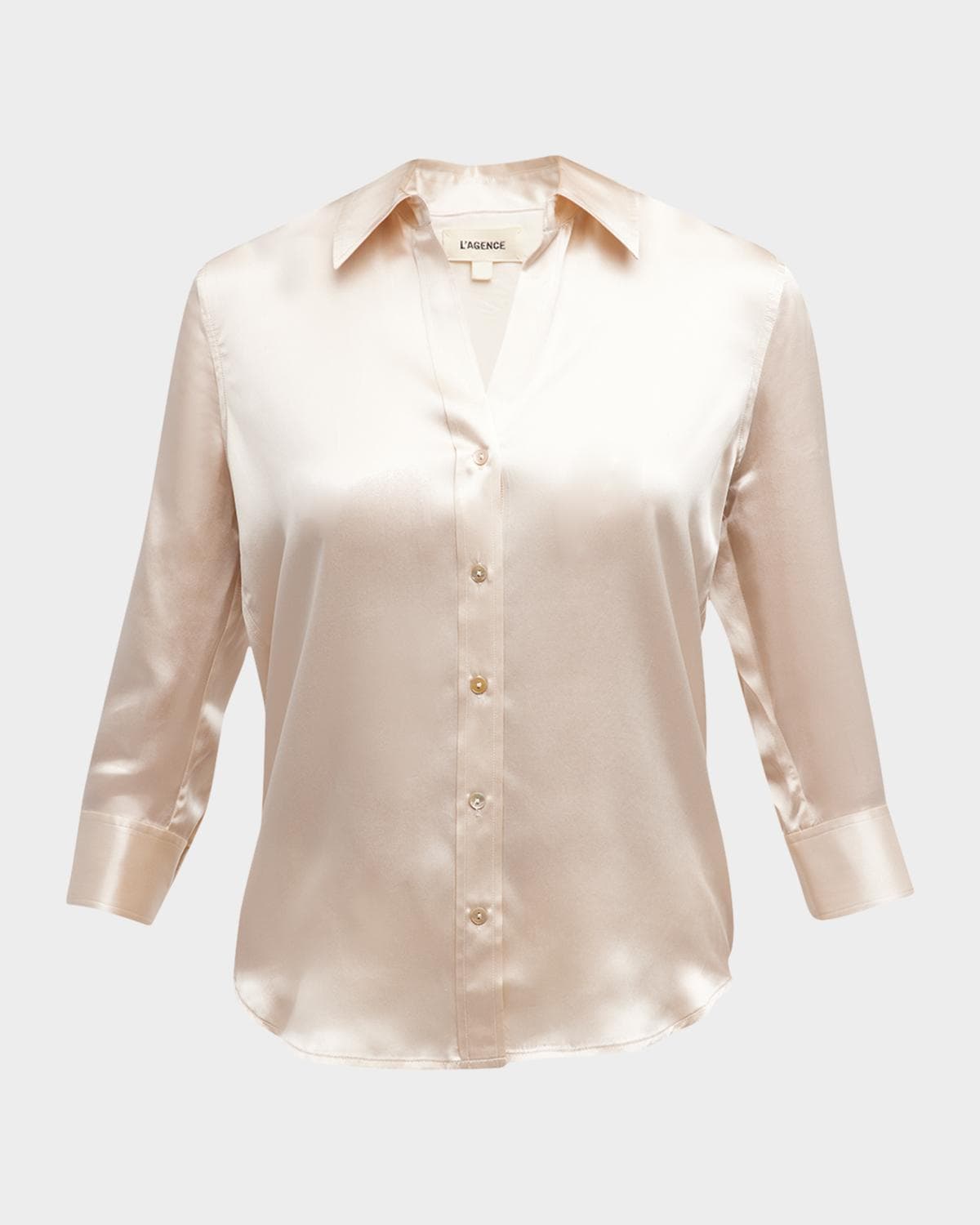L 'AGENCE Dani Silk Satin 3/4-Sleeve Button-Down Blouse · LARGE