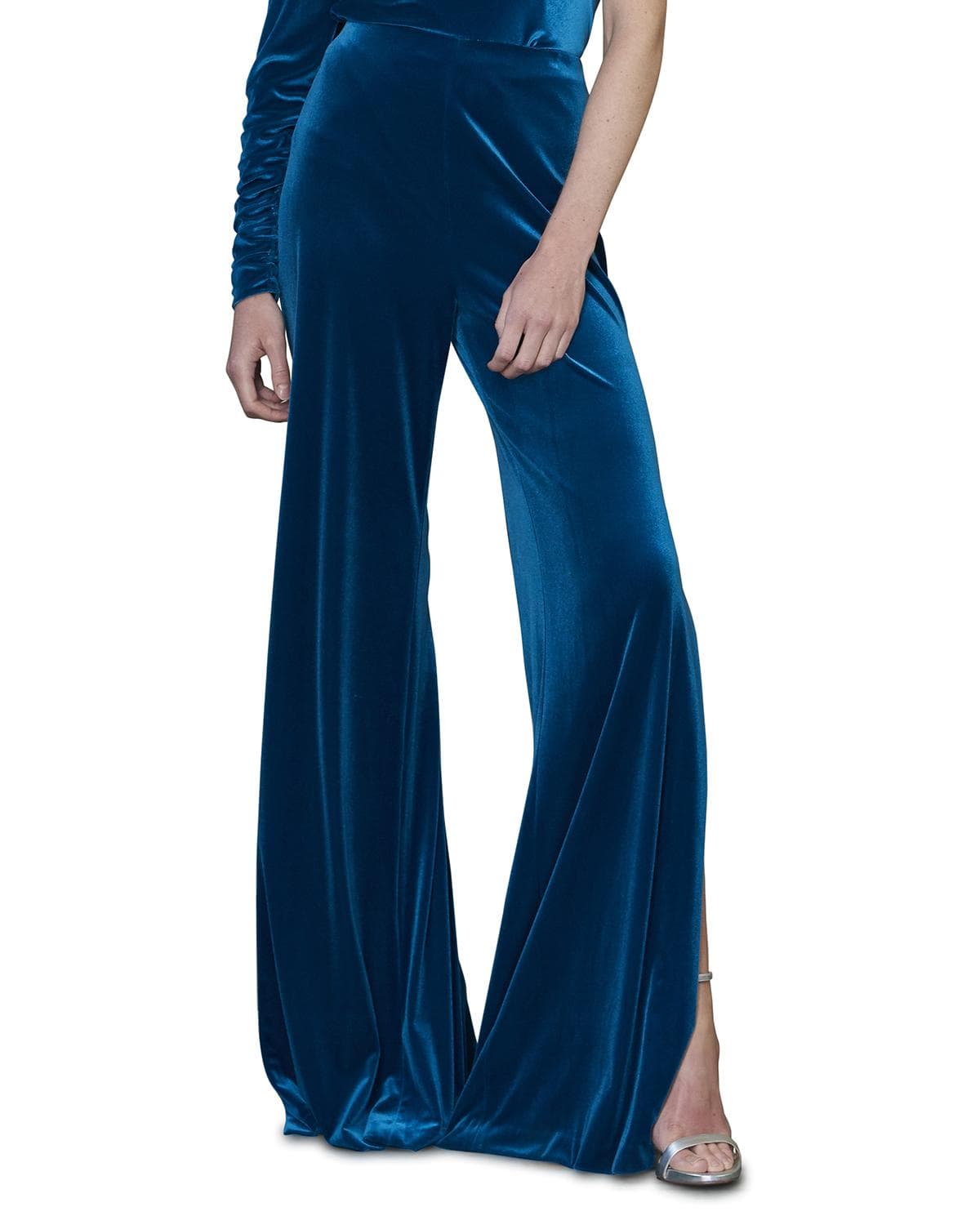 ML Monique Lhuillier Wide Leg Velvet Pants w/ Side Opening