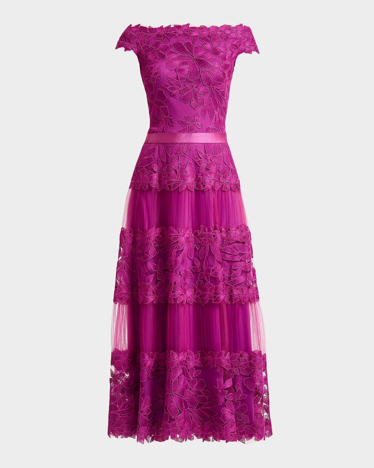 Tadashi Shoji Off-the-Shoulder Cap-Sleeve Lace Midi Dress