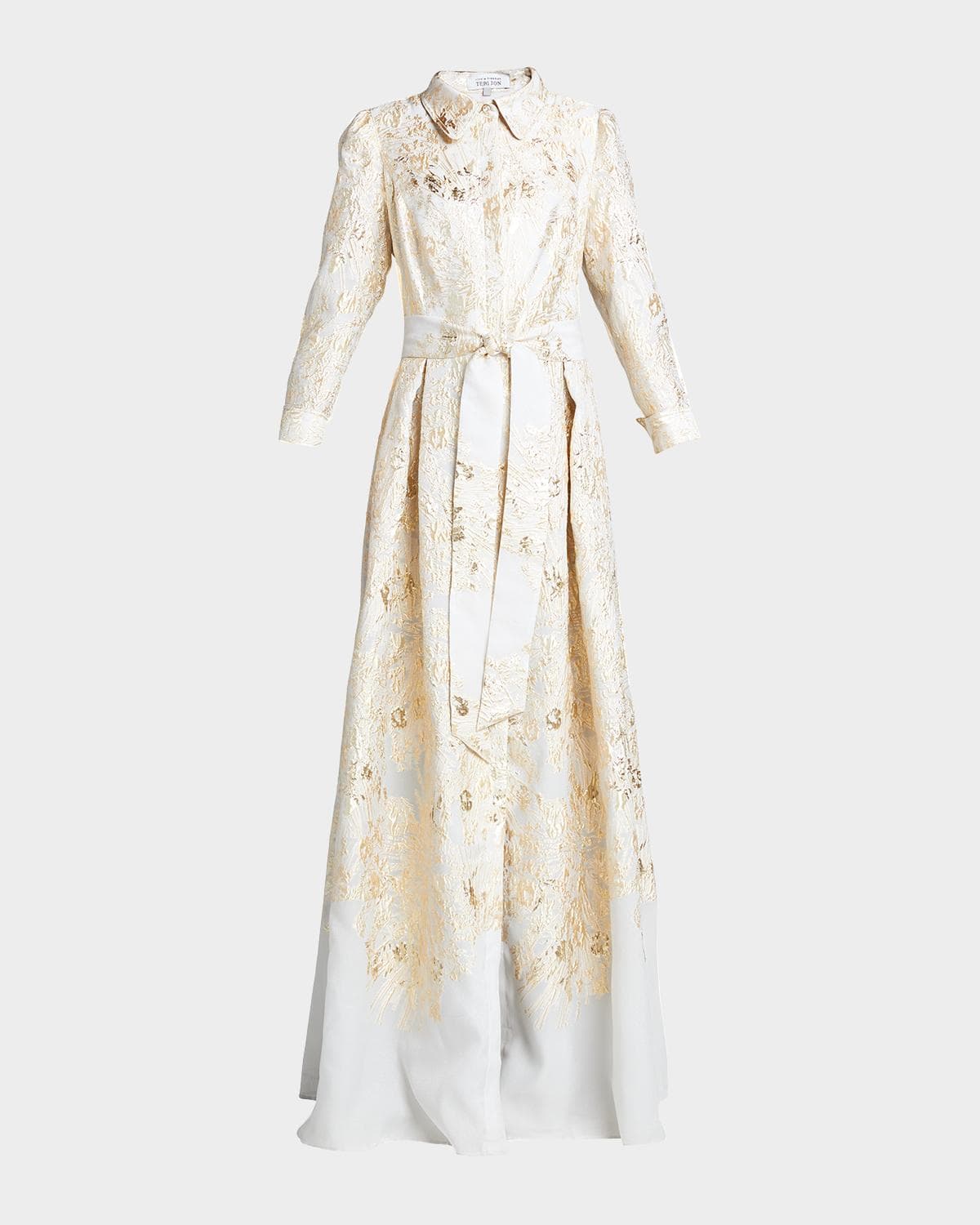 Rickie Freeman for Teri Jon Metallic Brocade Shirtdress Gown