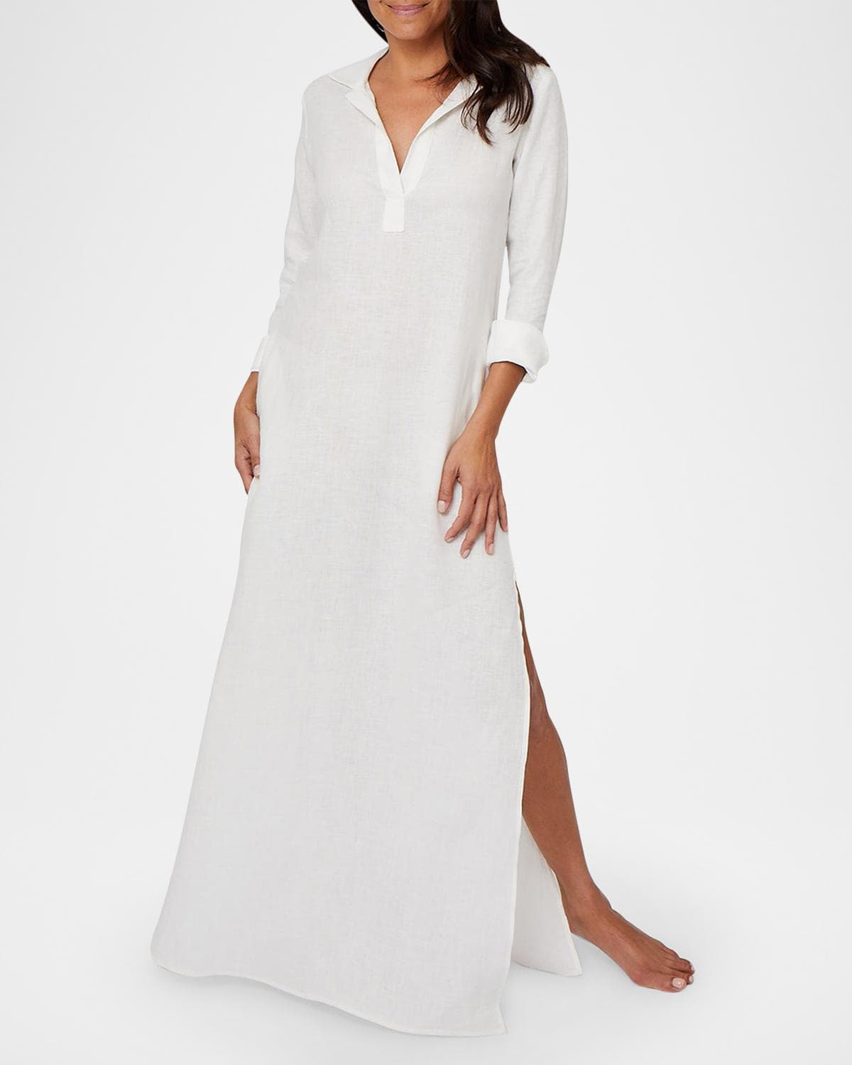 Pour Les Femmes Long Linen Lounge Shirt Dress · X-SMALL