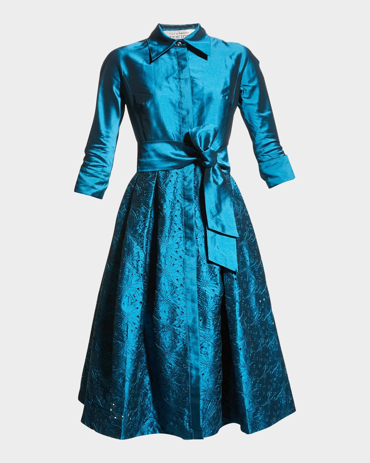 Rickie Freeman for Teri Jon Taffeta Shirt Dress w/ Eyelet Skirt
