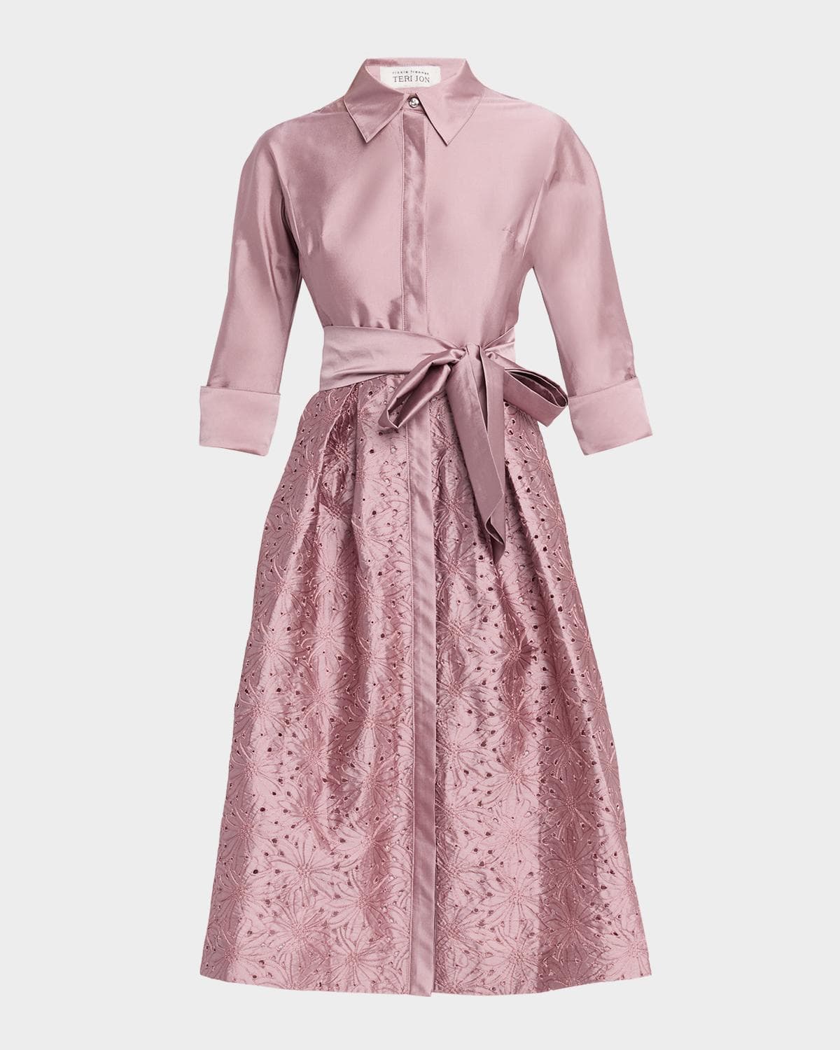 Rickie Freeman for Teri Jon Taffeta Shirt Dress w/ Eyelet Skirt