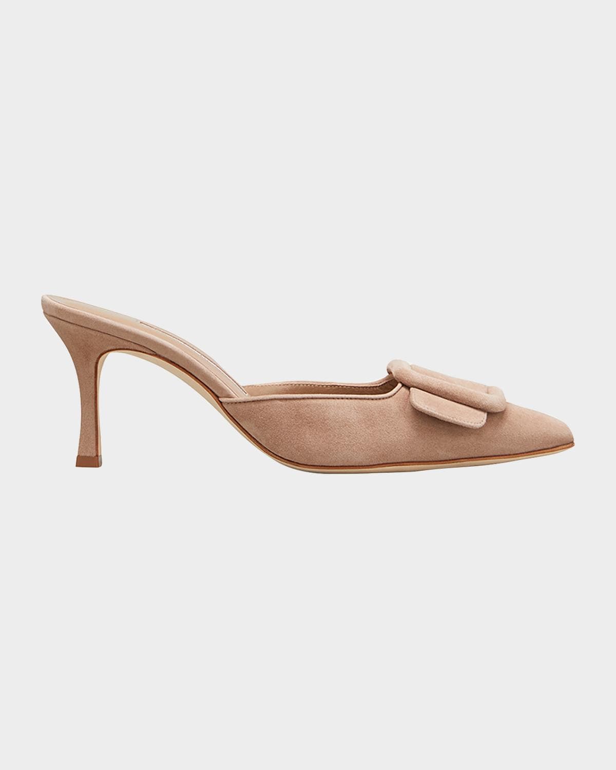 Manolo Blahnik Maysale Suede Buckle Mid-Heel 70mm Mules