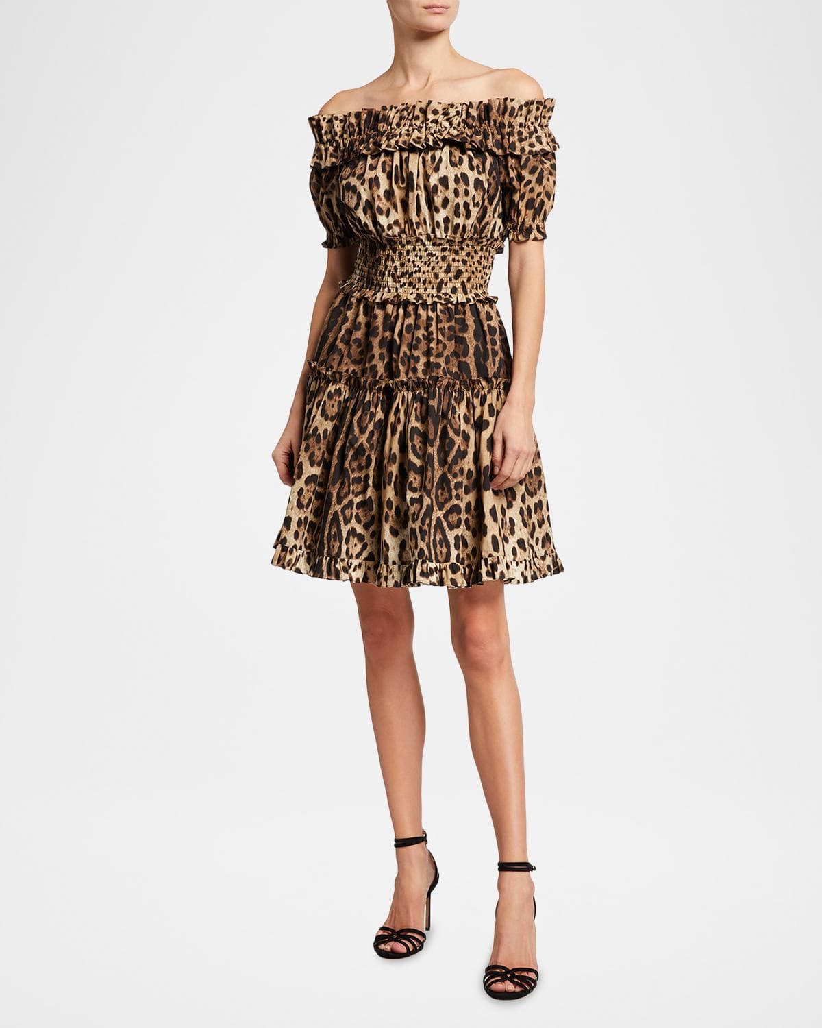Dolce & Gabbana Leopard Off-the-Shoulder Mini Dress