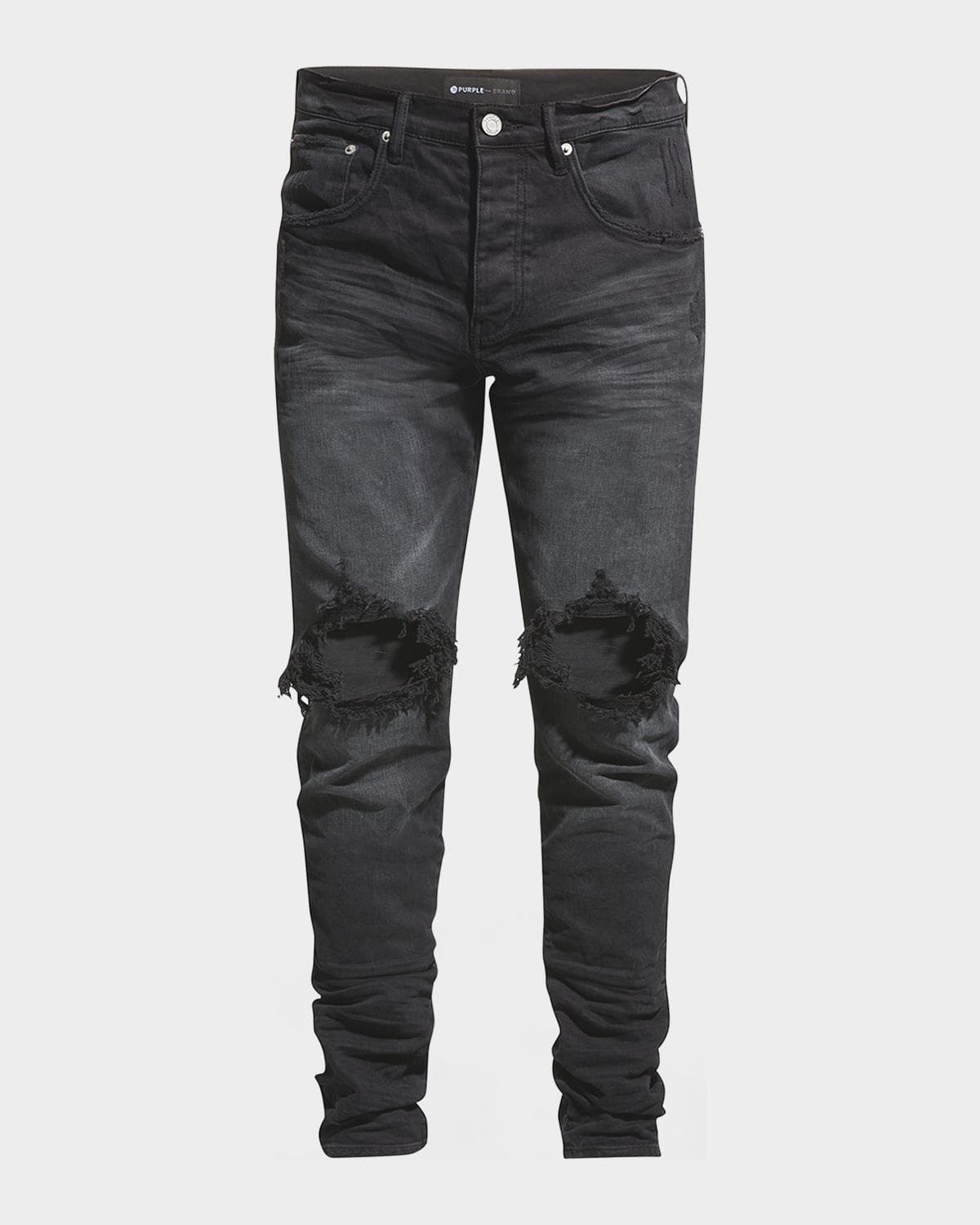 PURPLE Men's P002 Black Wash Blowout Slim Jeans