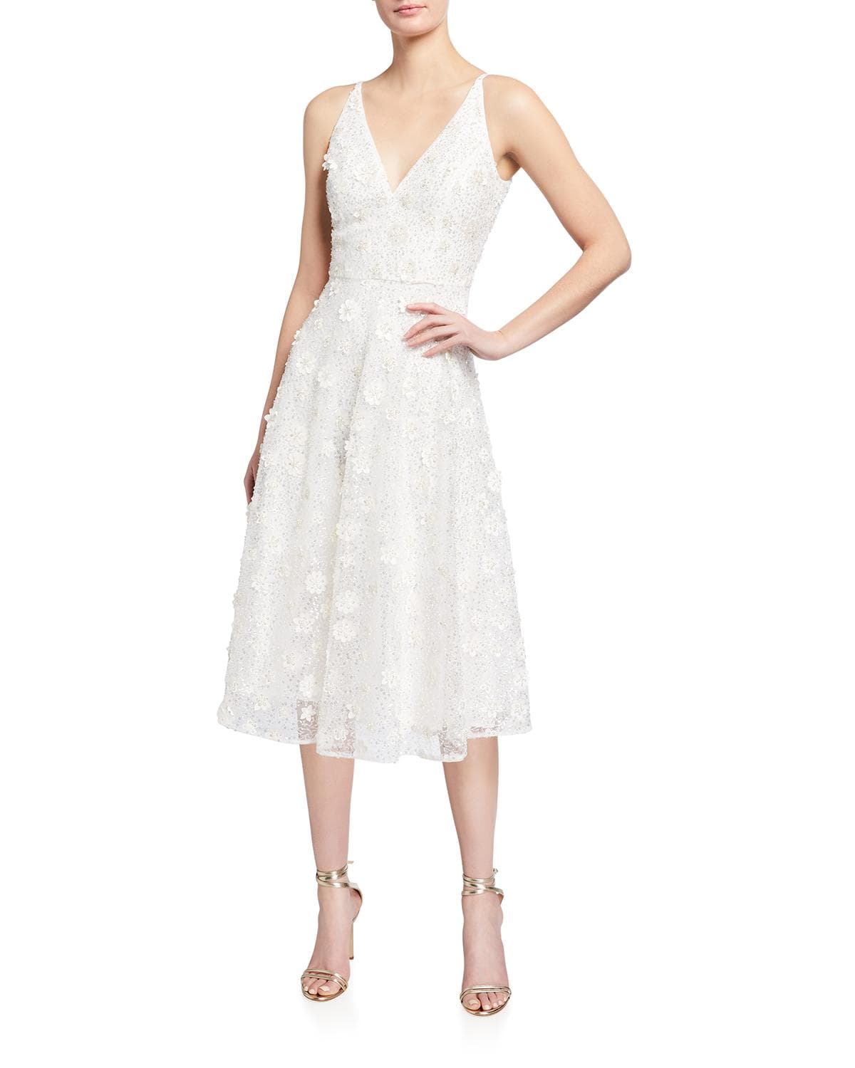 Dress the Population Black Label Elisa Beaded Midi Fit-&-Flare Dress · LARGE
