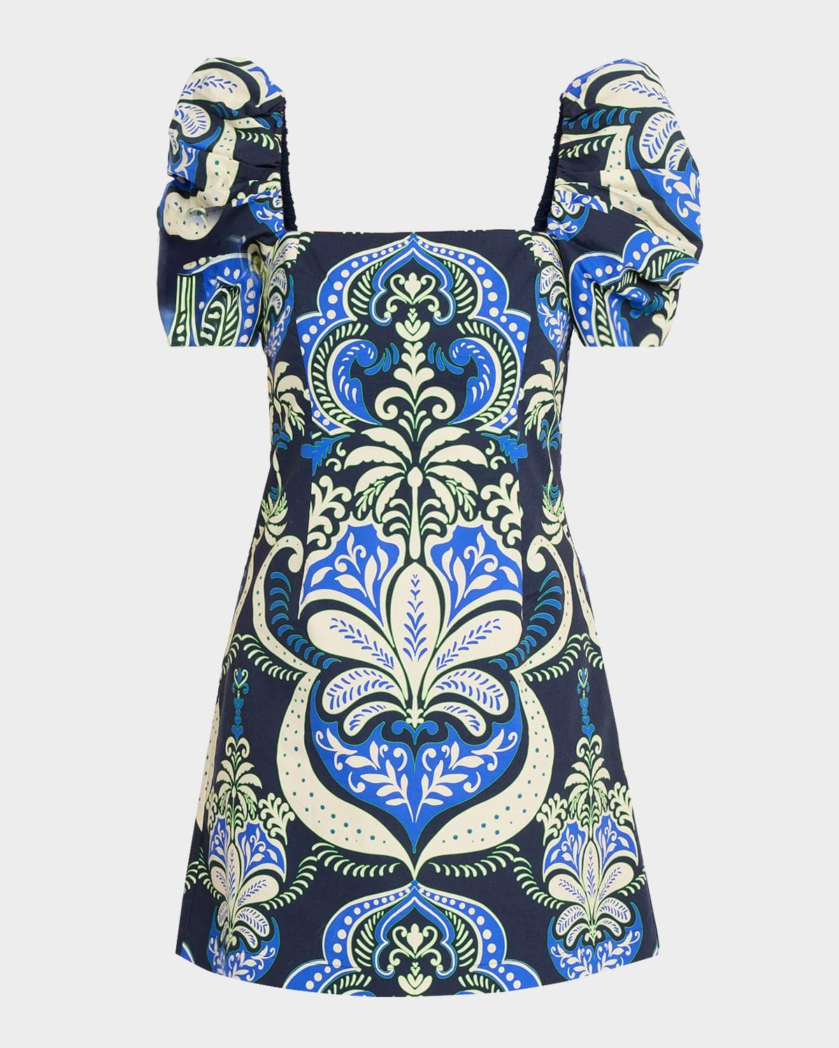 Cara Cara Kelly Blue Tile Print Puff-Sleeve Dress