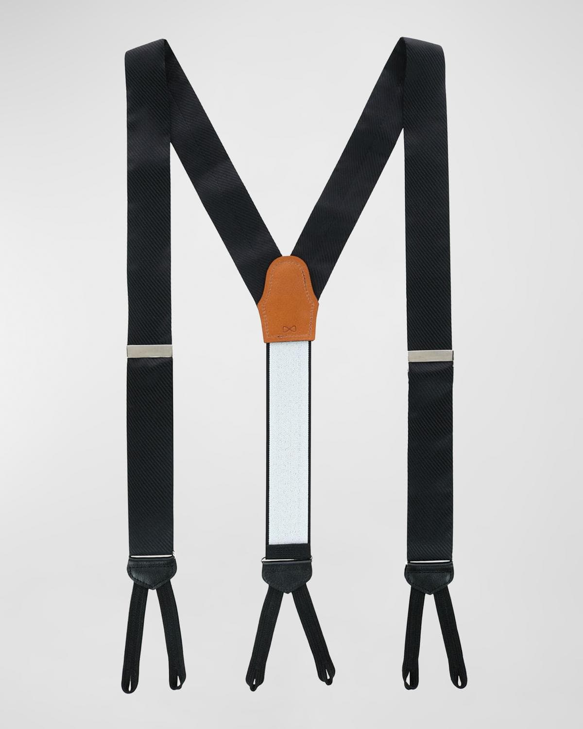 Trafalgar Men's Leyton Diagonal-Weave Silk Suspender Braces