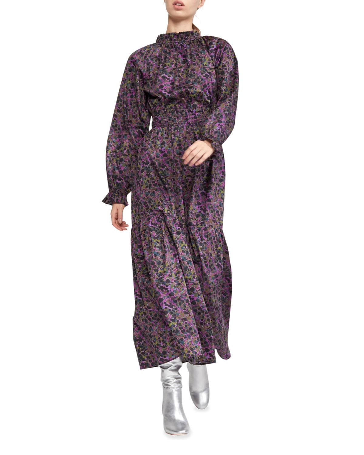 Cynthia Rowley Marbelle Tiered Abstract-Print Cotton Maxi Dress