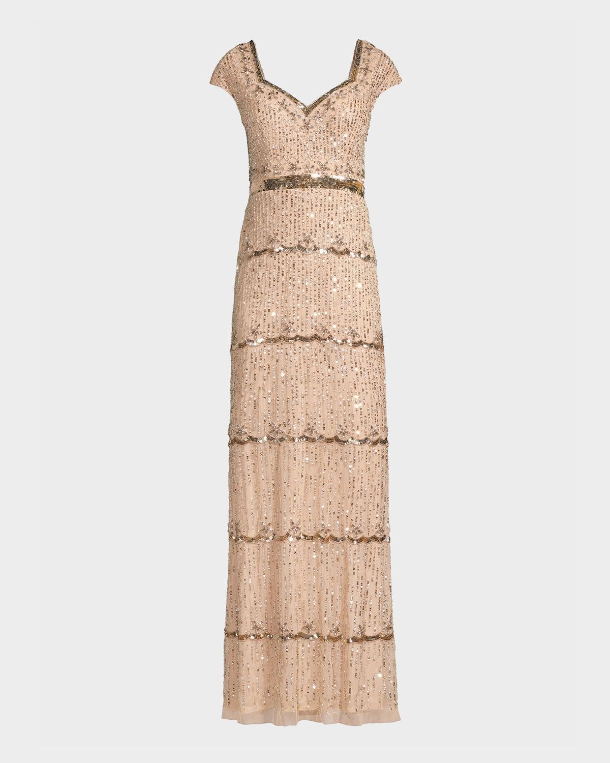 Mac Duggal Beaded Cap-Sleeve Sweetheart Gown