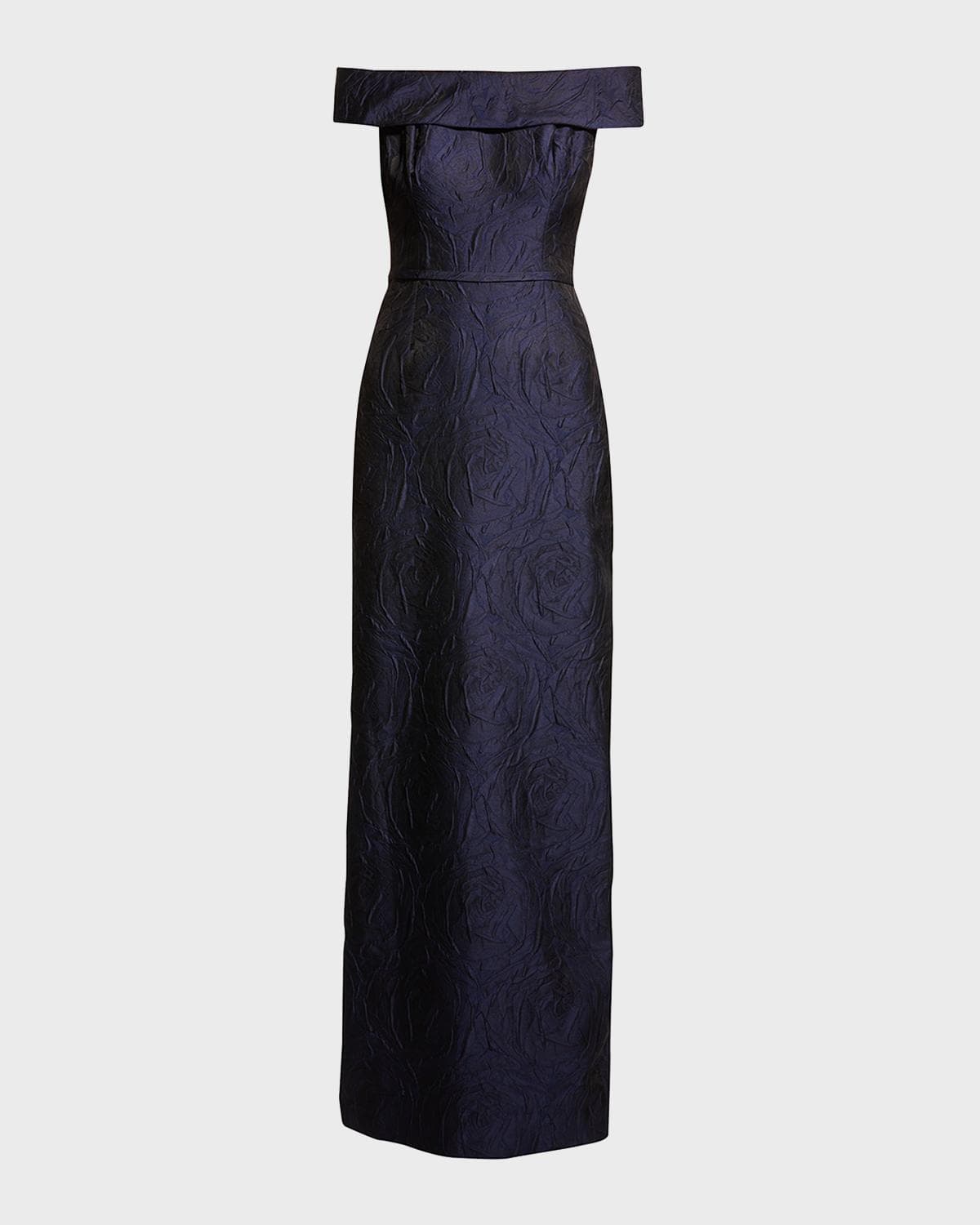 Rickie Freeman for Teri Jon Off-Shoulder Jacquard Column Gown
