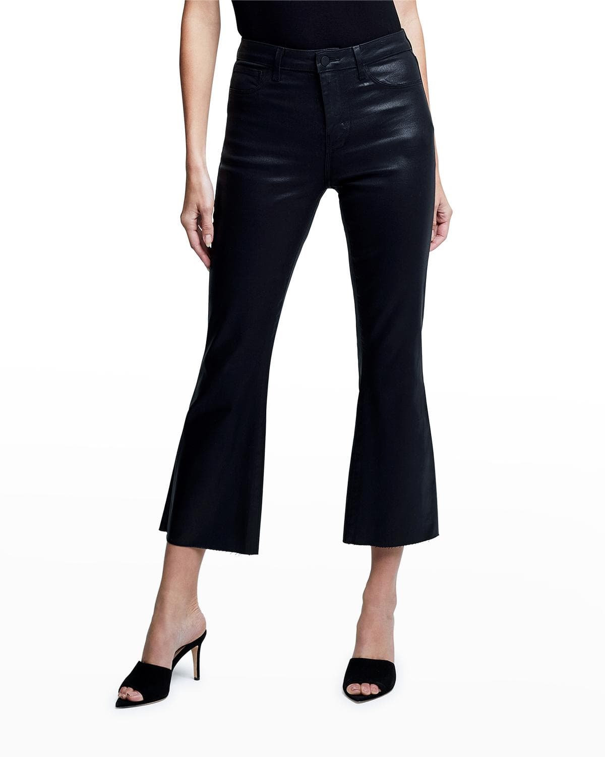 L 'AGENCE Kendra High-Rise Coated Crop Flare Jeans