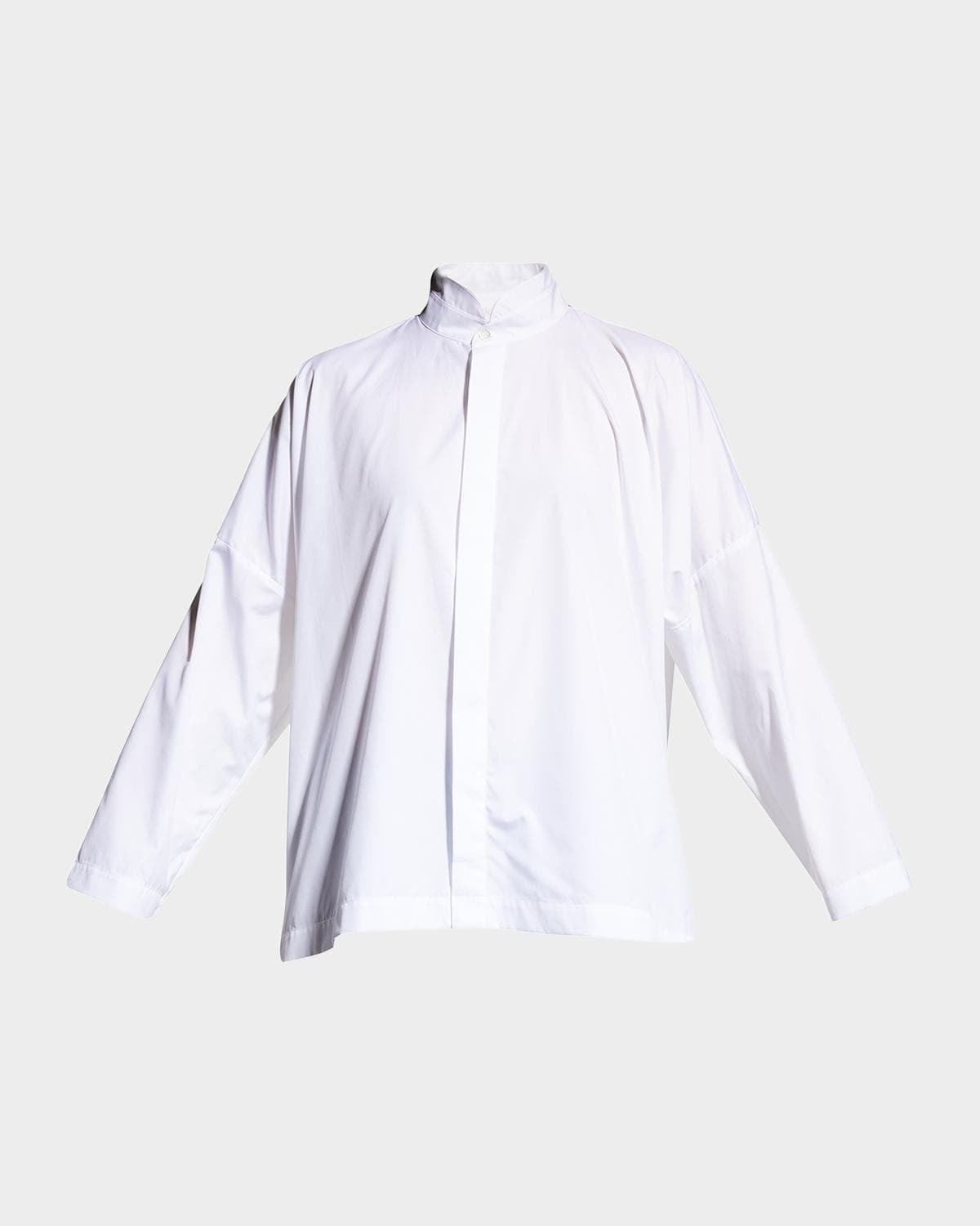 Eskandar Wide Longer-Back Double Stand Collar Shirt (Mid Plus Length)