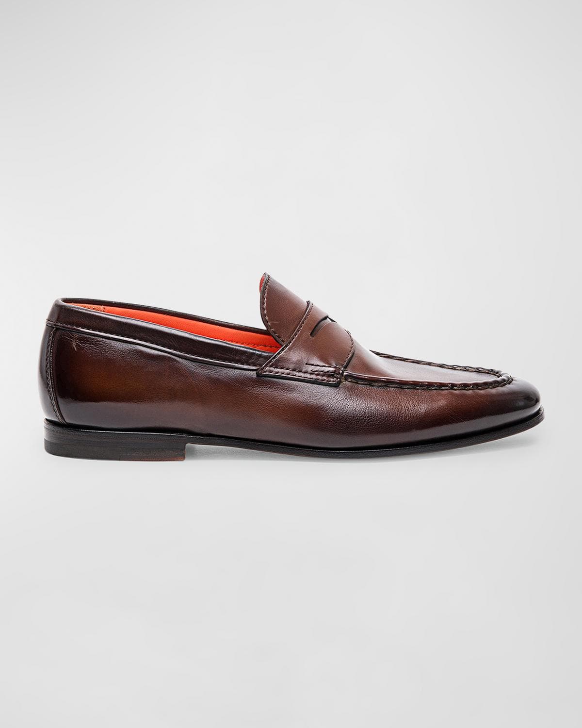 Santoni Men's Door Burnished Leather Penny Loafers