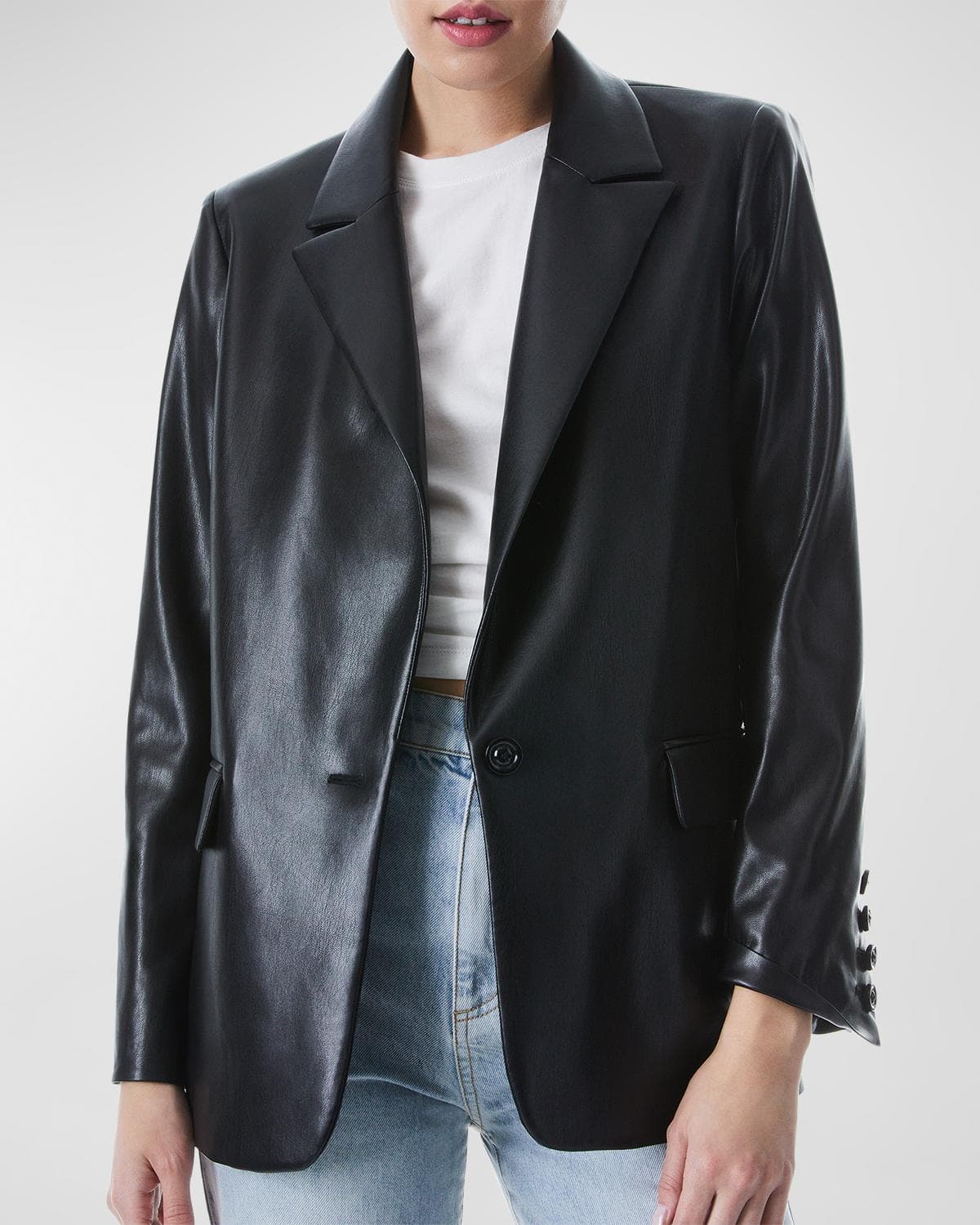 ALICE + OLIVIA Denny Vegan Leather Tailored Blazer