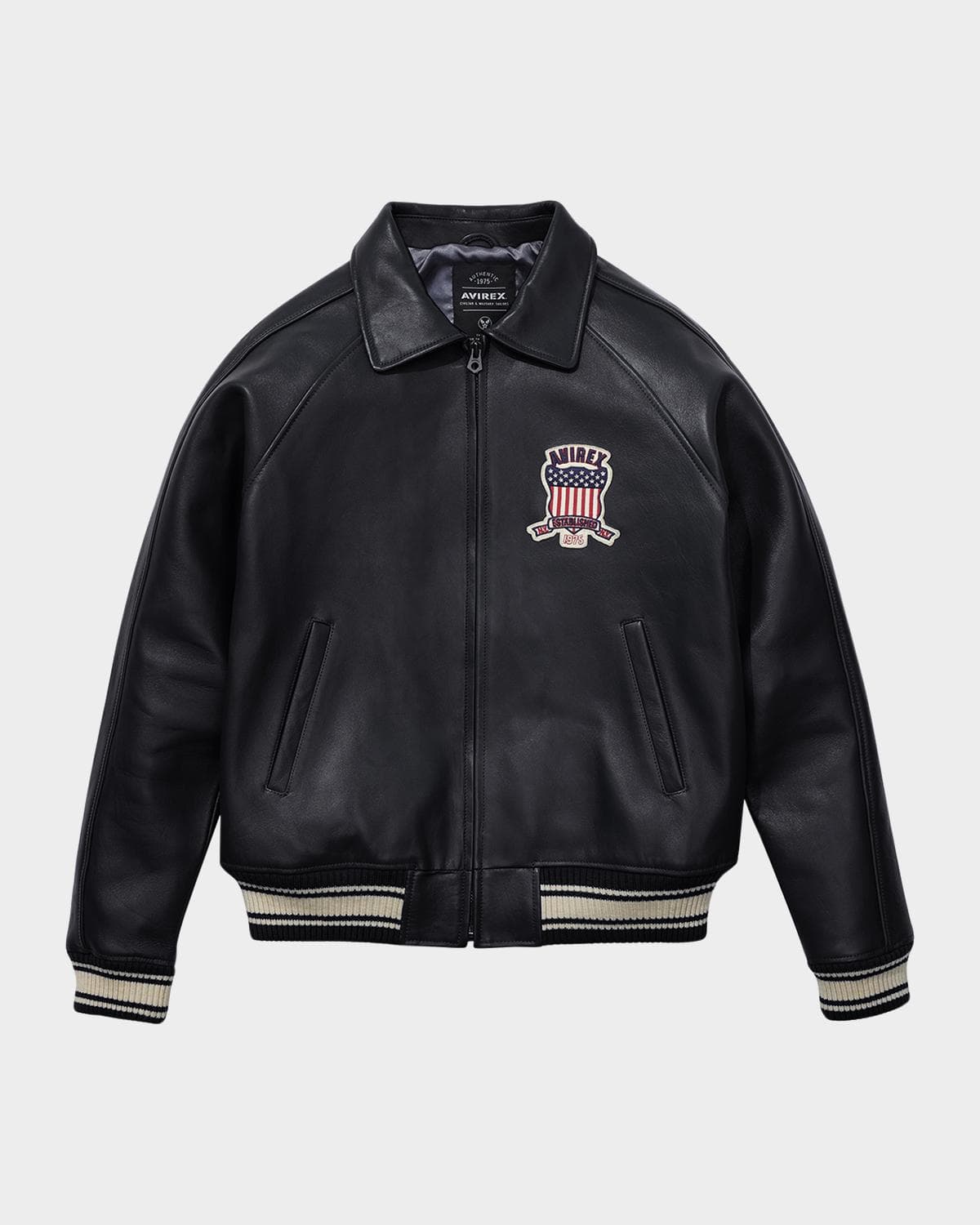 AVIREX Men's Icon Logo Leather Bomber Jacket