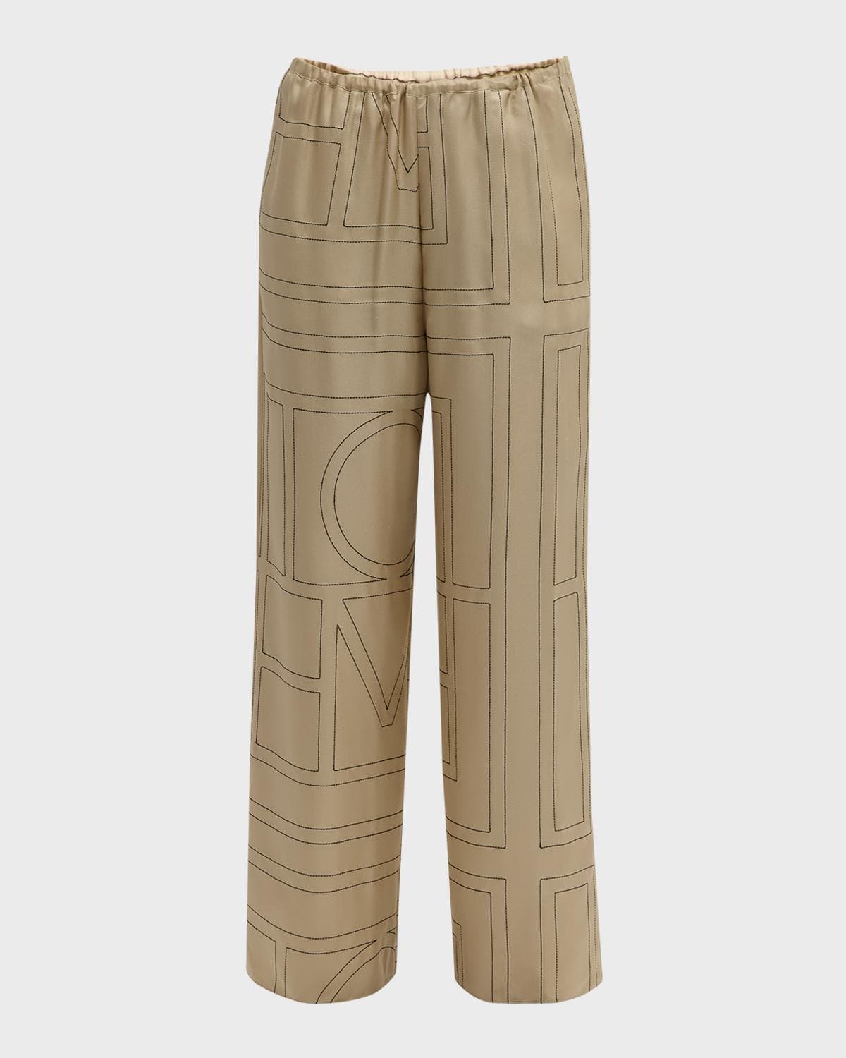 Toteme Monogram-Embroidered Silk Pajama Pants