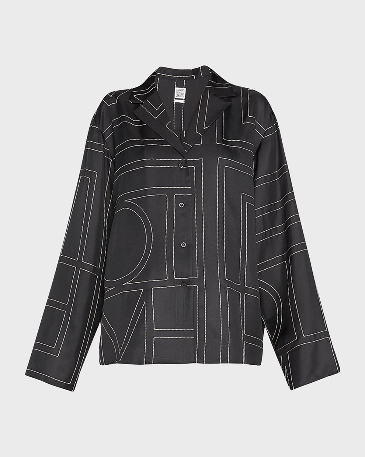Toteme Monogram-Embroidered Silk Pajama Top