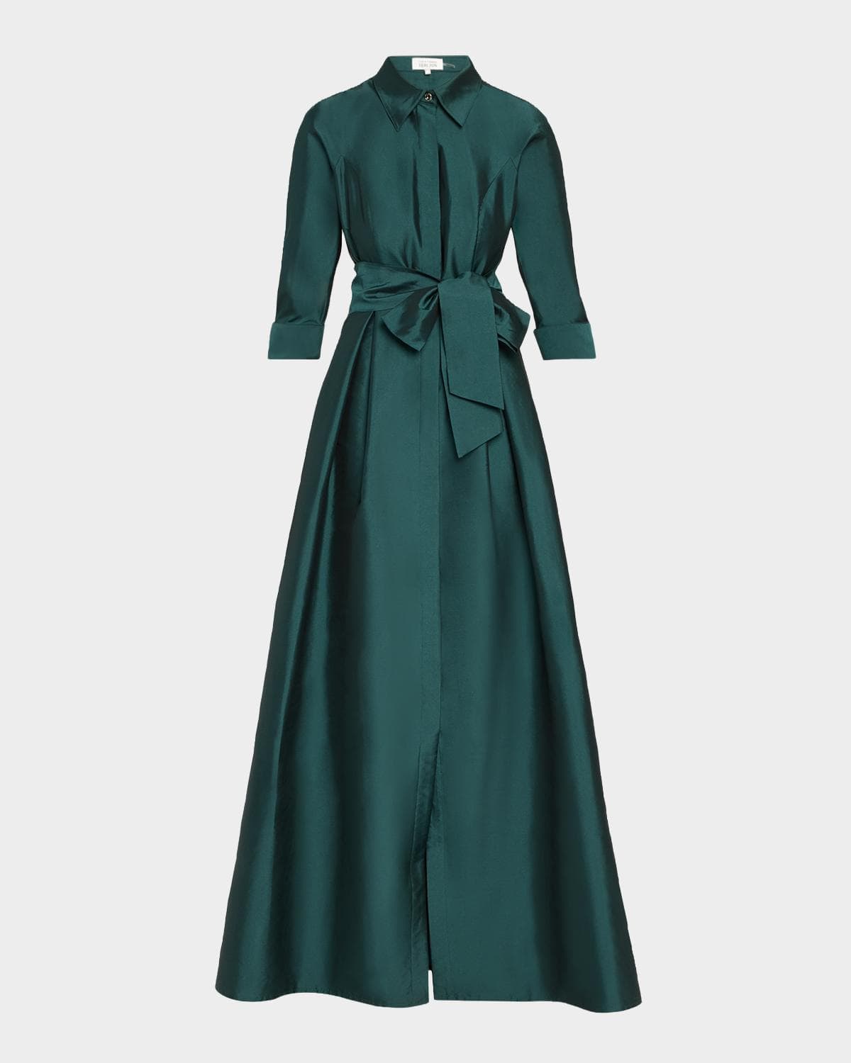 Rickie Freeman for Teri Jon 3/4-Sleeve Taffeta Shirtdress Gown