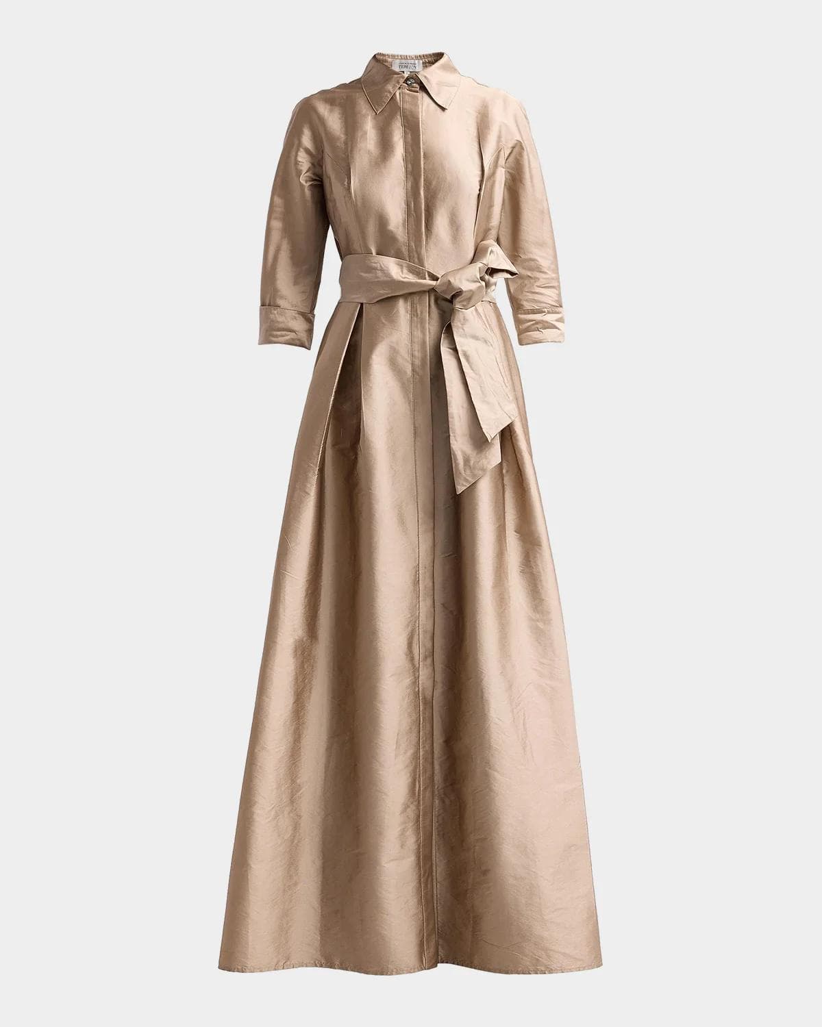 Rickie Freeman for Teri Jon 3/4-Sleeve Taffeta Shirtdress Gown