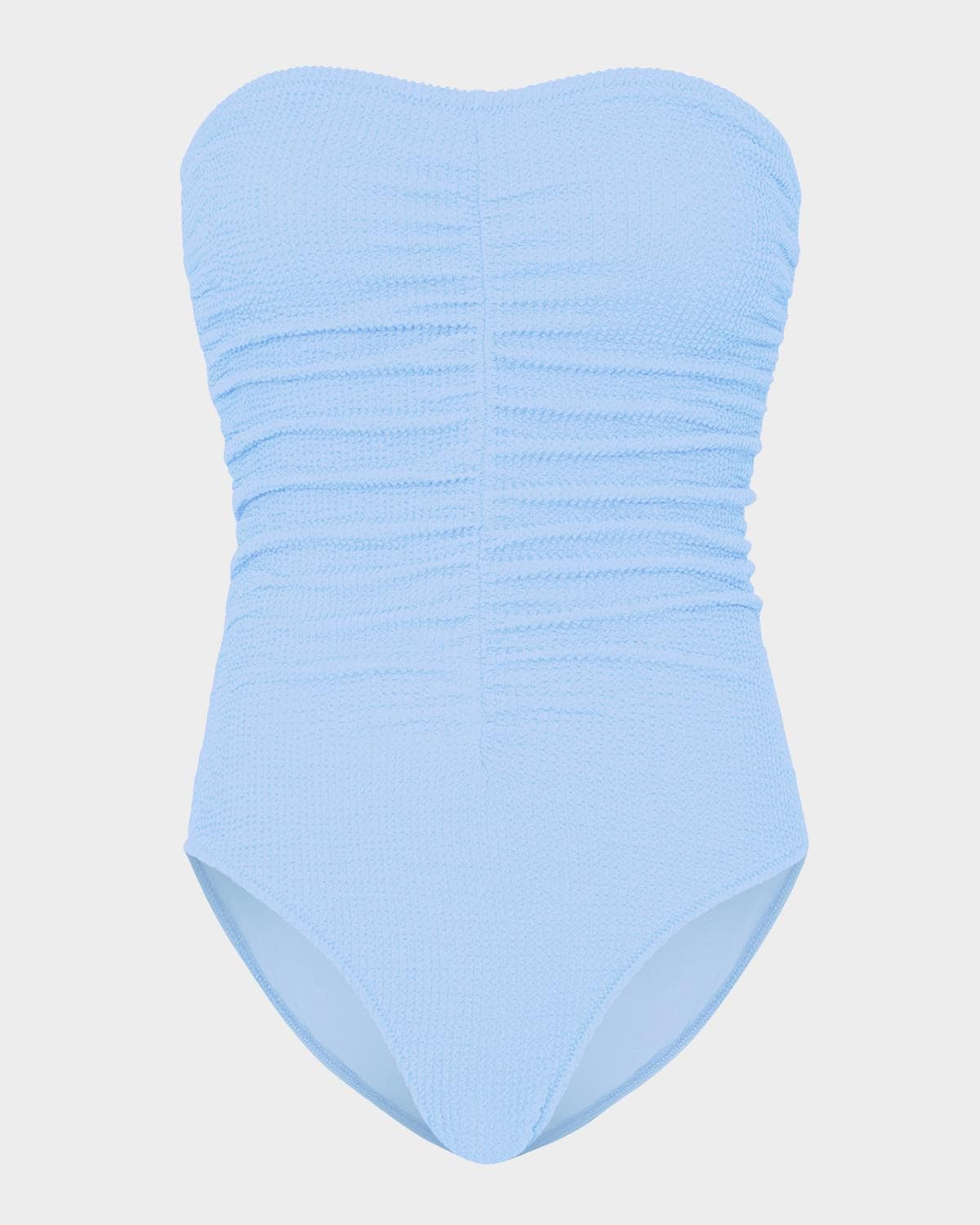 Milly Cabana Textured Ruched Strapless One-Piece Swimsuit