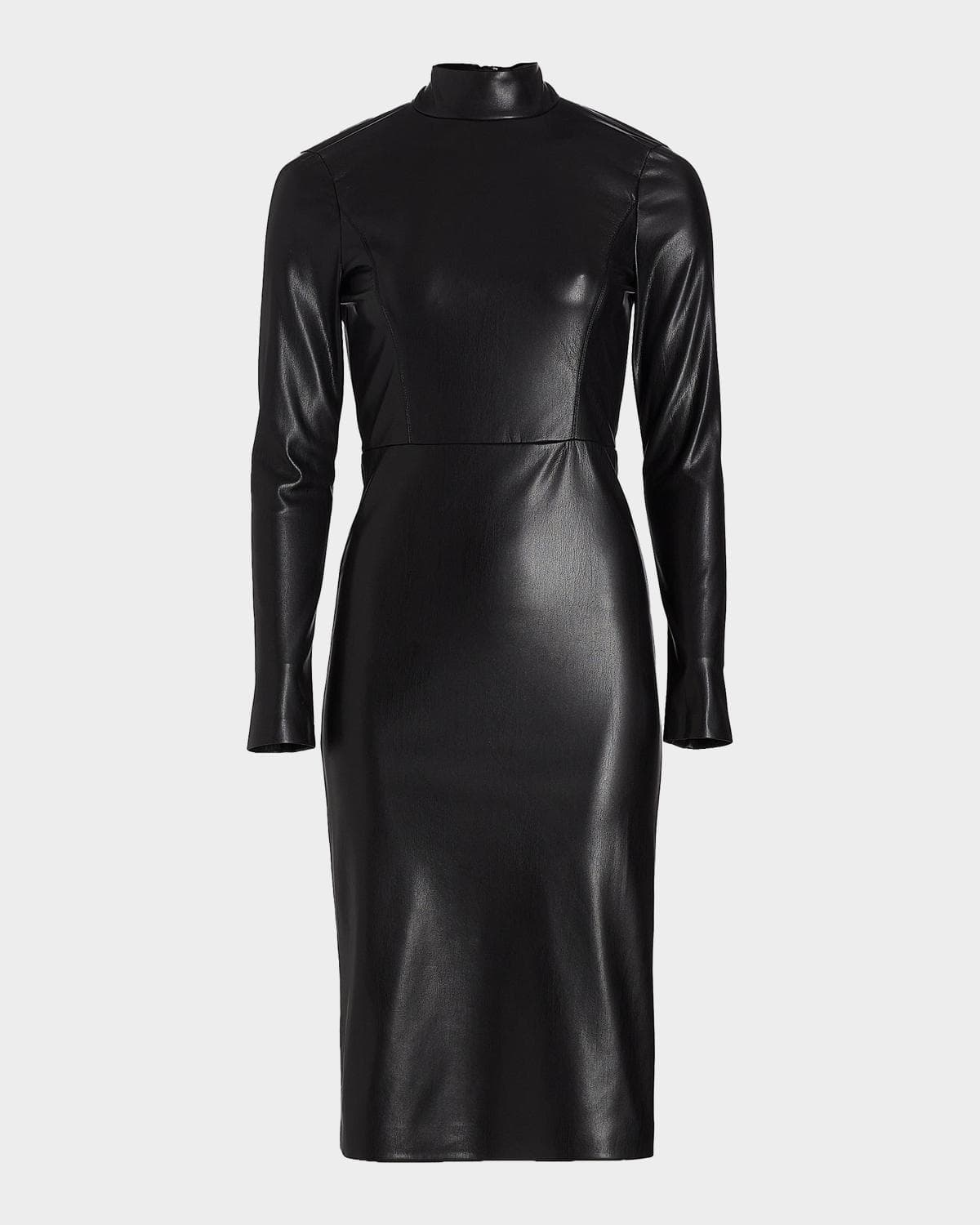 ALICE + OLIVIA Delora Vegan Leather Mock-Neck Midi Dress