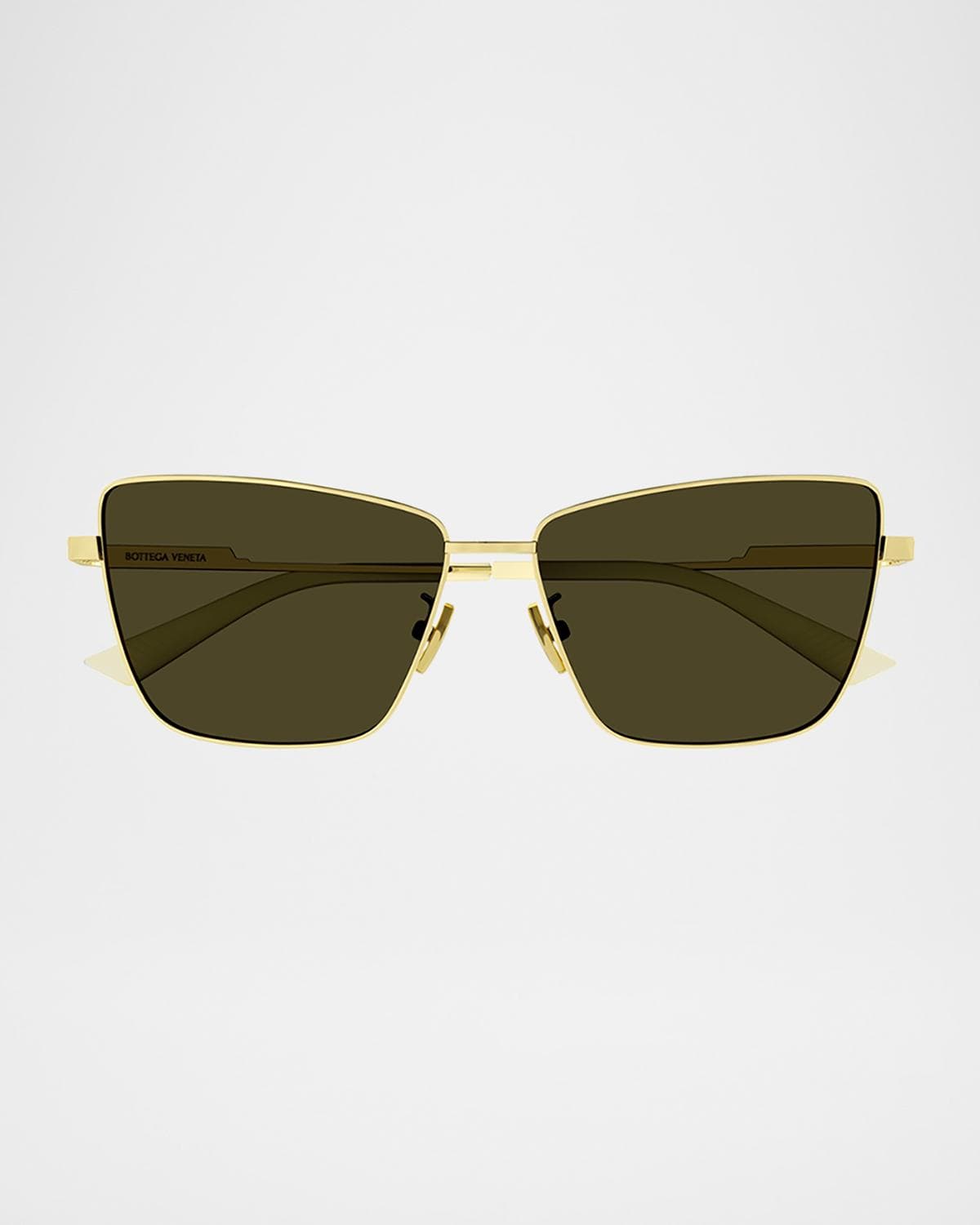 Bottega Veneta Rectangle Golden Metal Sunglasses