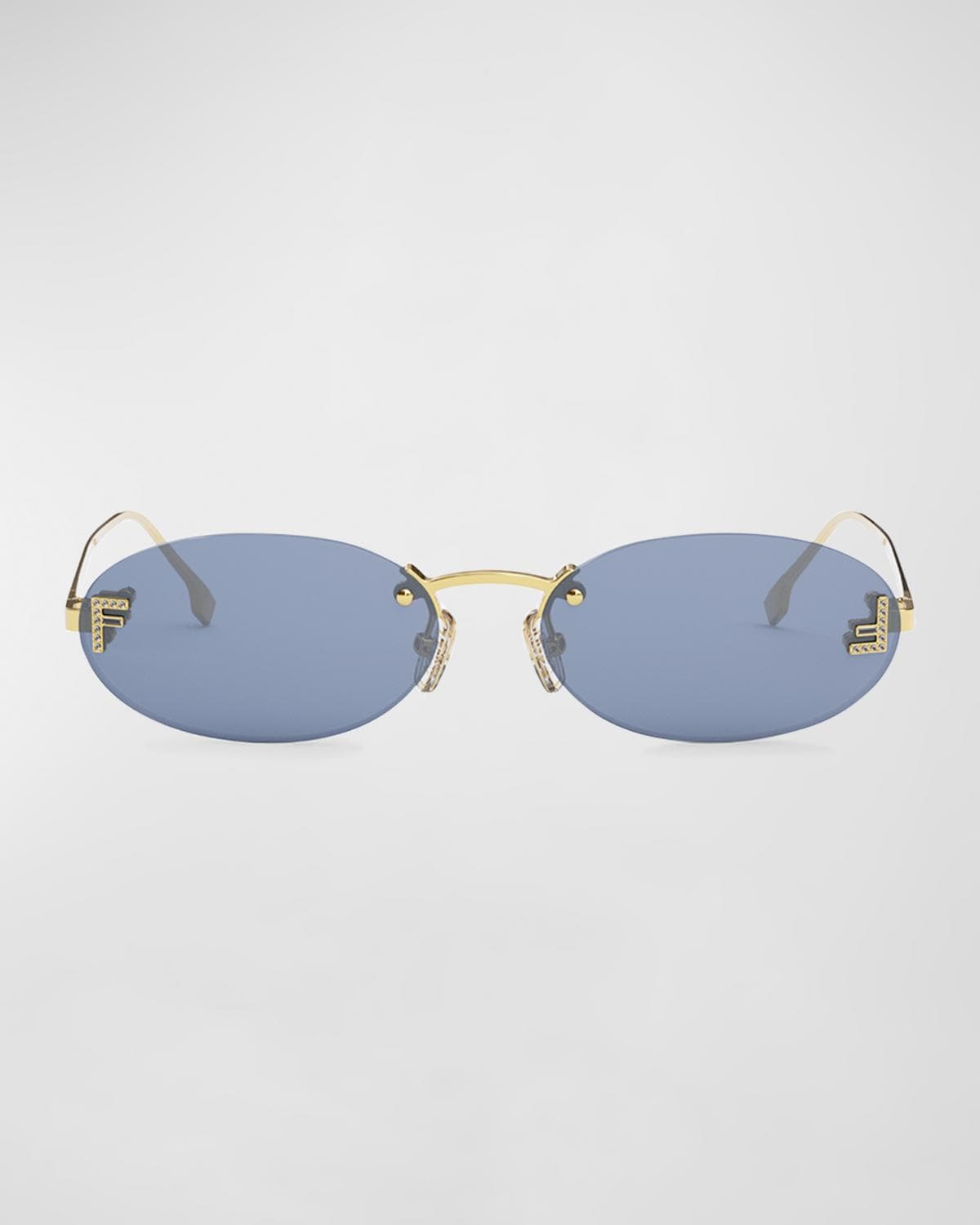 Fendi Embellished FF Oval Metal Sunglasses