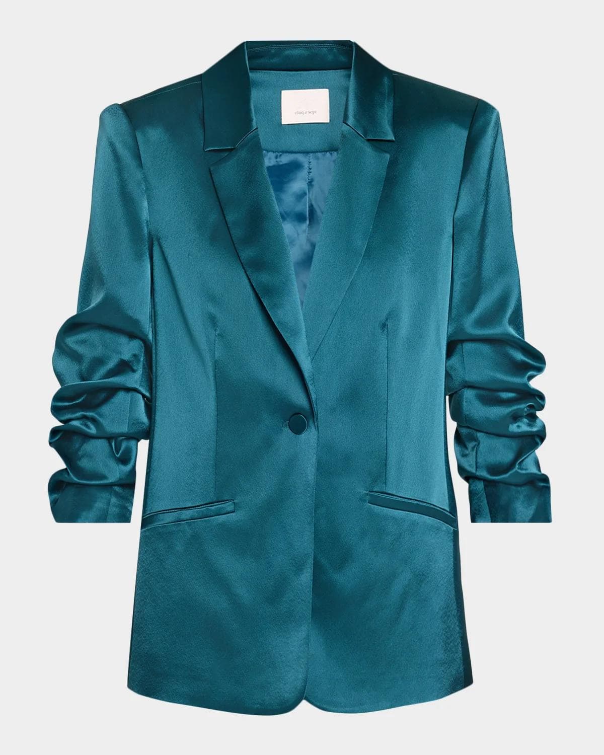 Cinq à Sept Kylie Scrunched-Sleeve Satin Blazer