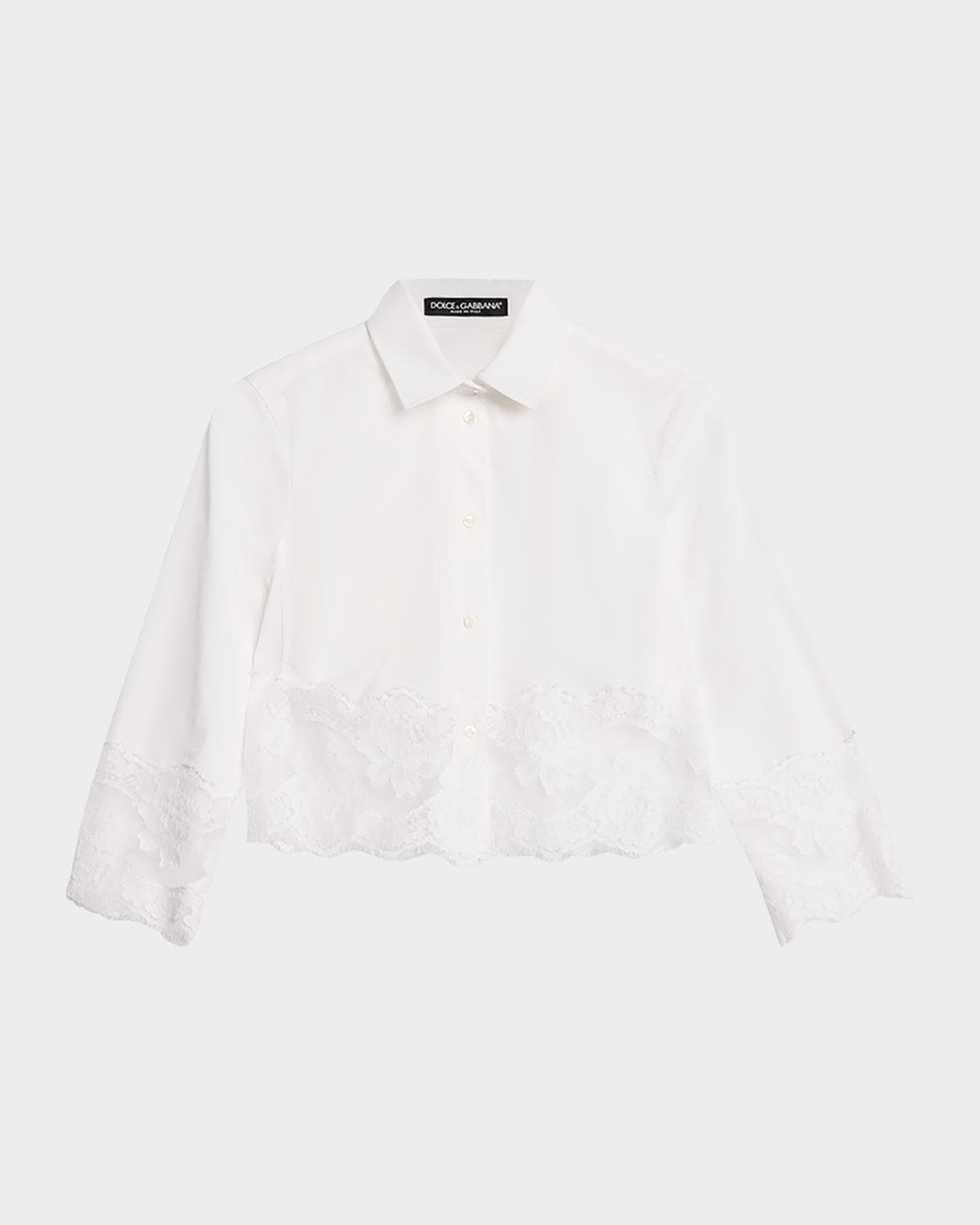 Dolce & Gabbana Cropped Button-Front Blouse with Lace Trim