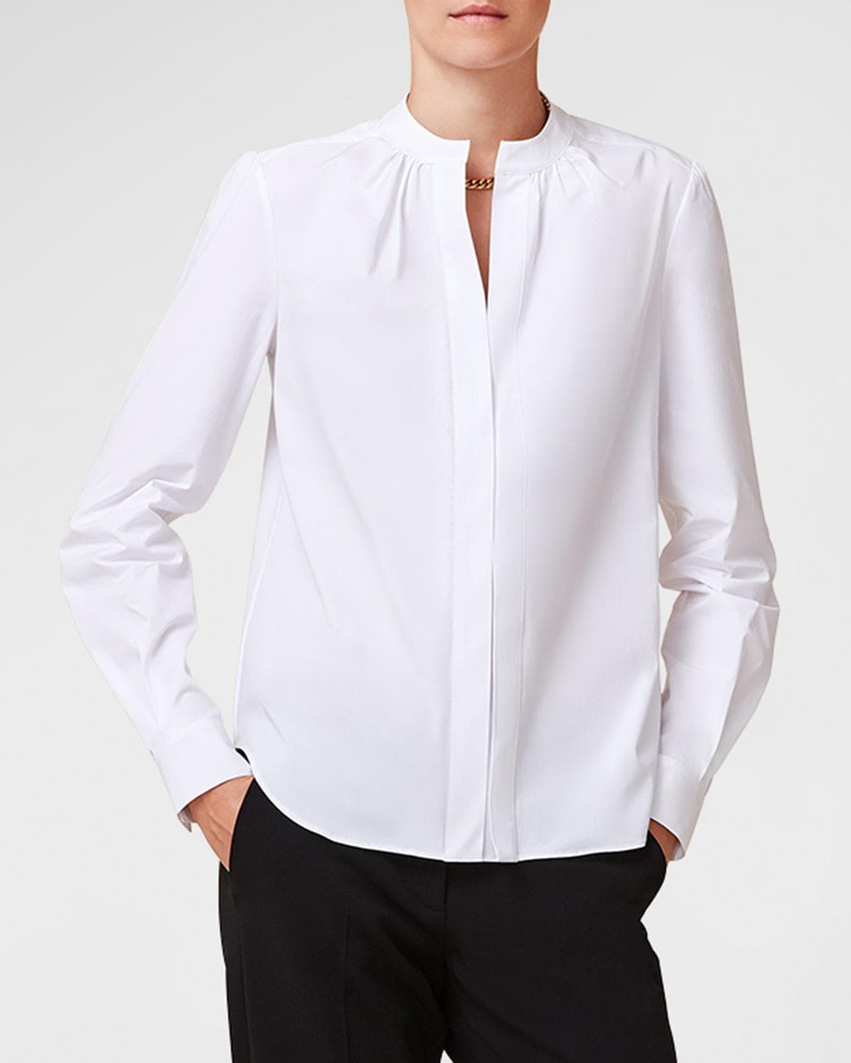 Callas Milano Olympia Ruched Long-Sleeve Cotton Blouse
