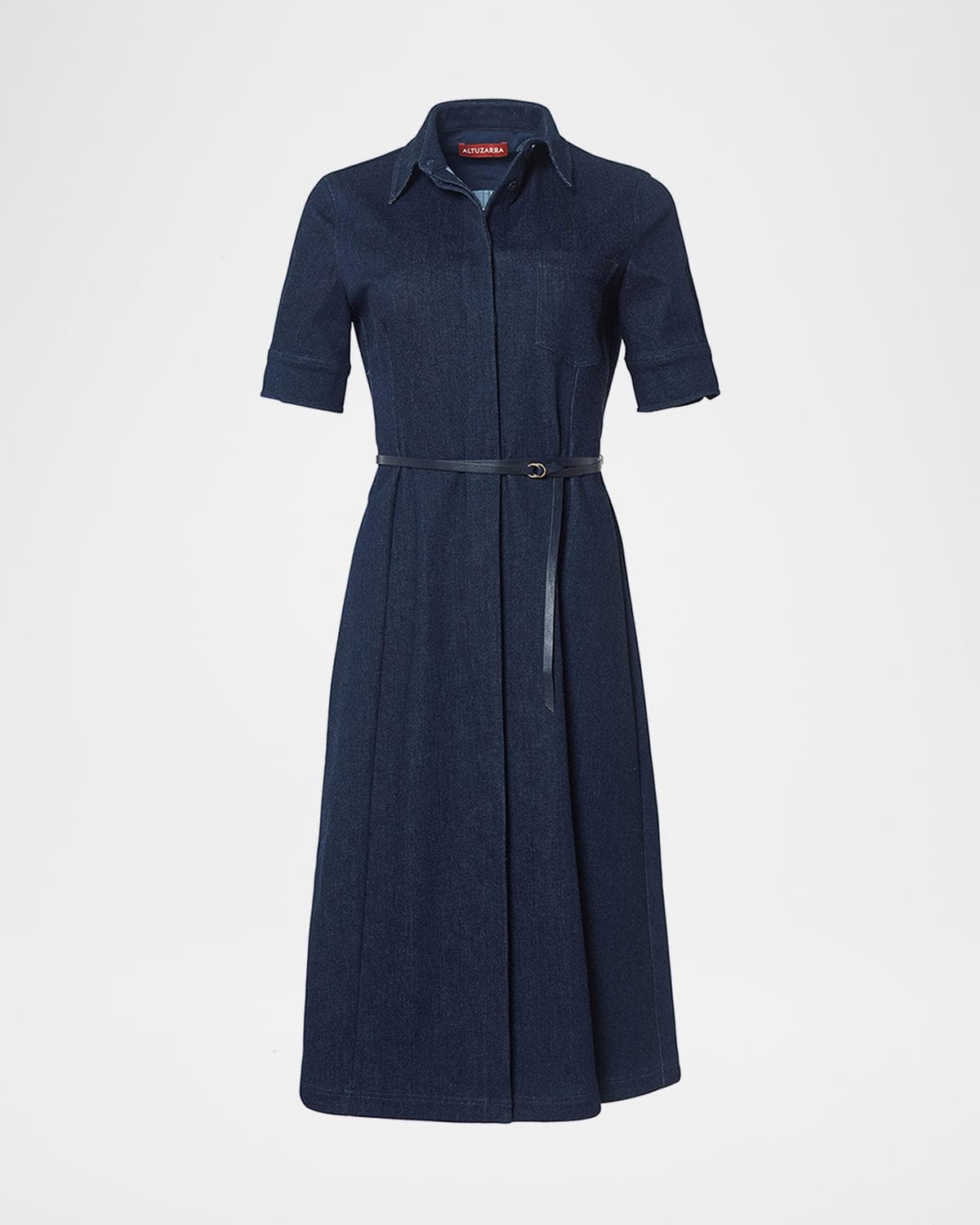Altuzarra Kieran Denim Leather Belted Midi Dress