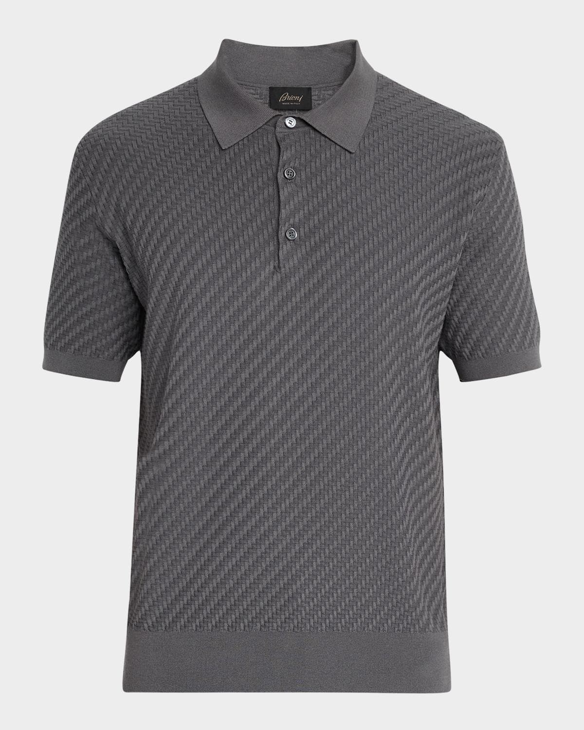 Brioni Men's Basketweave Stitch Polo Sweater · 40