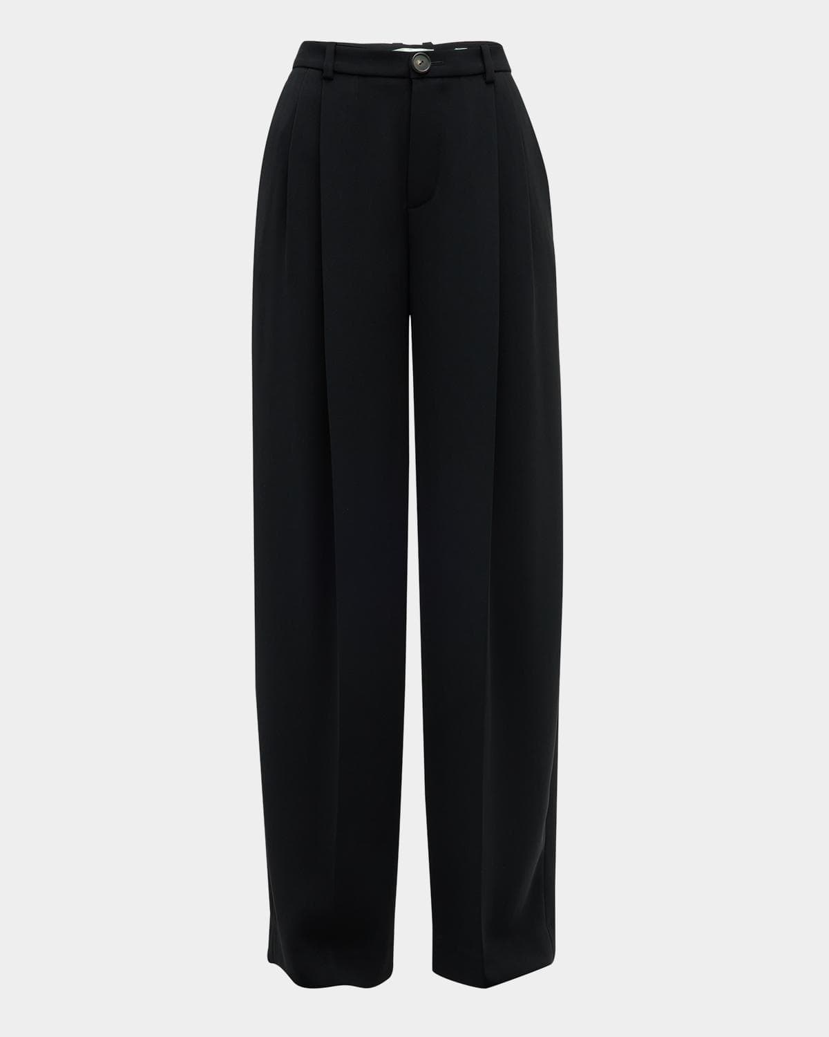 Vince Drop-Waist Pleated Crepe Trousers