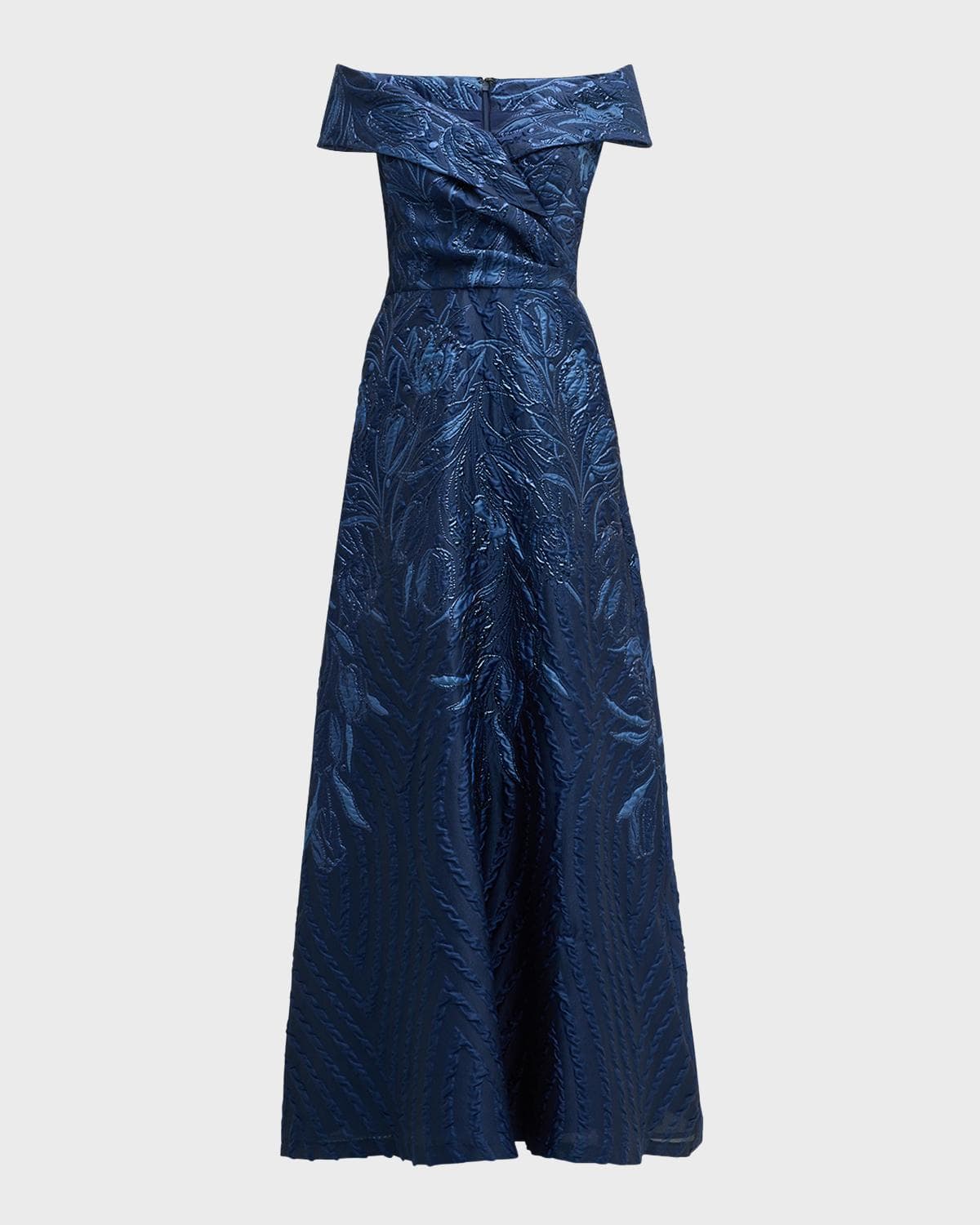 Rickie Freeman for Teri Jon Off-Shoulder Metallic Jacquard Gown