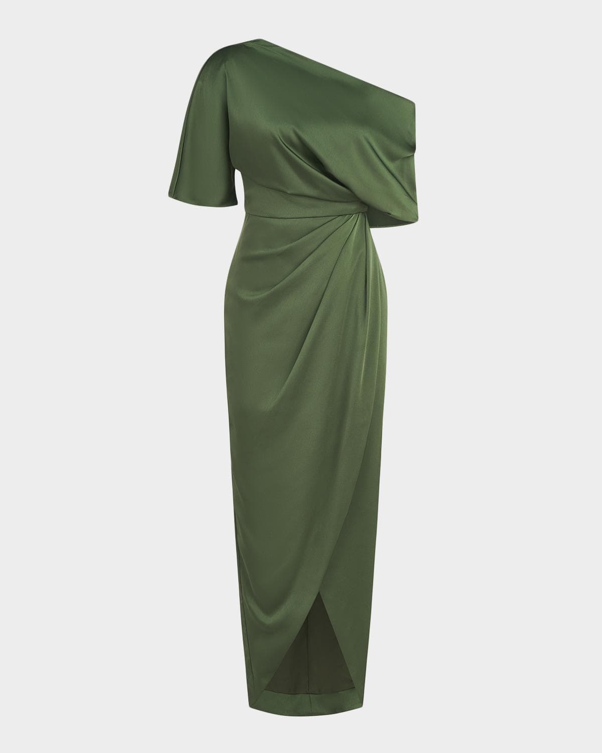 Theia Rayna Draped One-Shoulder High-Low Gown