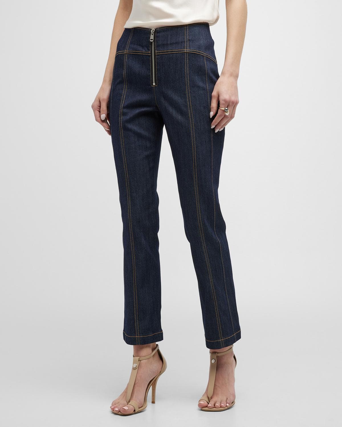 Cinq à Sept Loren Topstitched Cropped Bootcut Denim Pants · 2