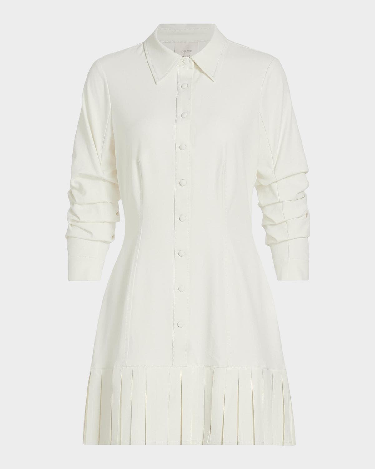 Cinq à Sept Lucilla Topstitched Pleated-Hem Mini Shirtdress