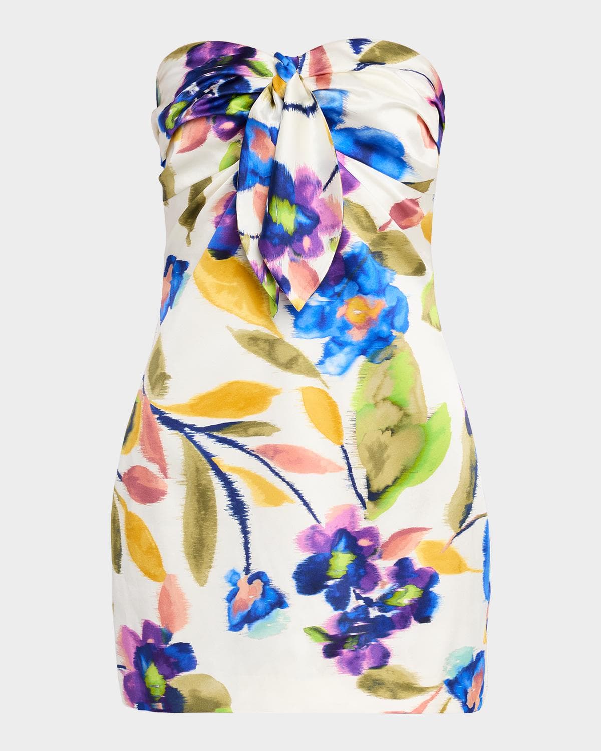 Ramy Brook Orion Strapless Tie-Front Satin Mini Dress